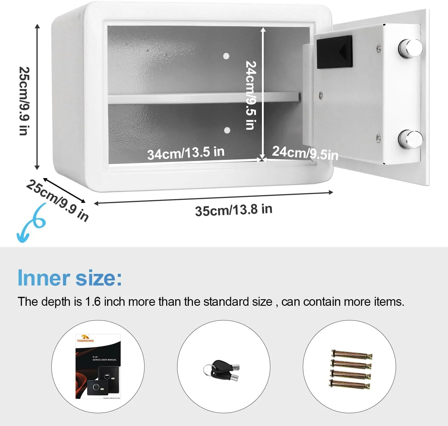 TIGERKING Biometric Fingerprint Home Safe, 1.2 Cubic Feet Digital Security Safe Lock Box, Quick-Access Small Safes for Cash, Jewelry, Handgun, Document, White