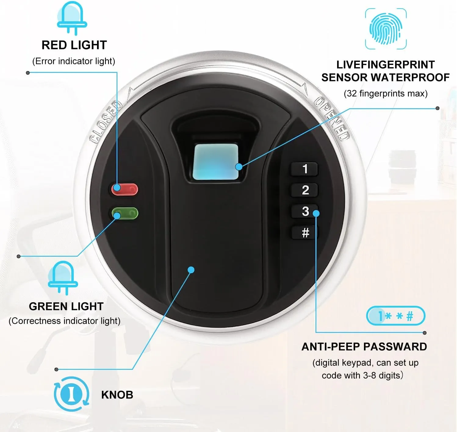 TIGERKING Biometric Fingerprint Home Safe, 1.2 Cubic Feet Digital Security Safe Lock Box, Quick-Access Small Safes for Cash, Jewelry, Handgun, Document, White