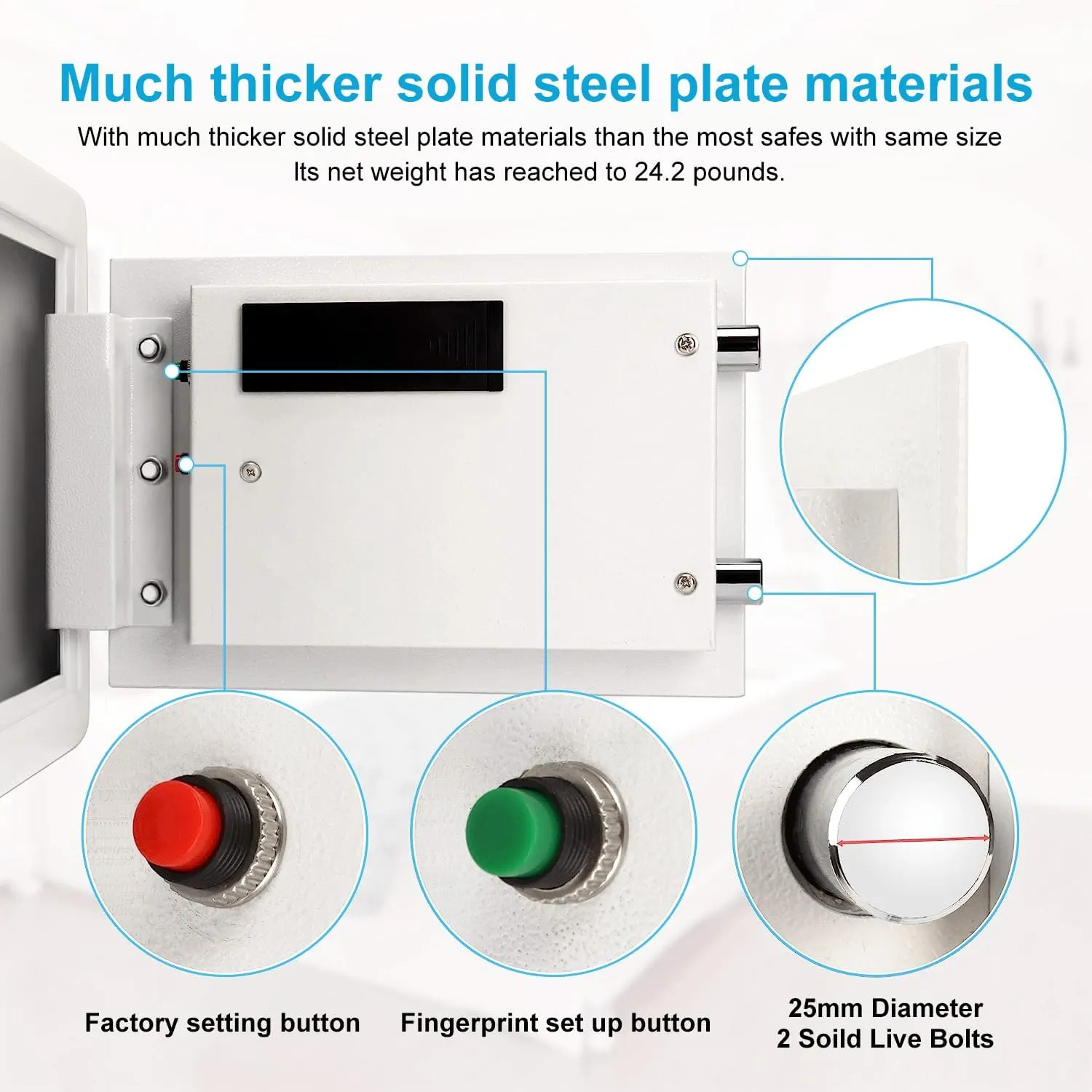 TIGERKING Biometric Fingerprint Home Safe, 1.2 Cubic Feet Digital Security Safe Lock Box, Quick-Access Small Safes for Cash, Jewelry, Handgun, Document, White