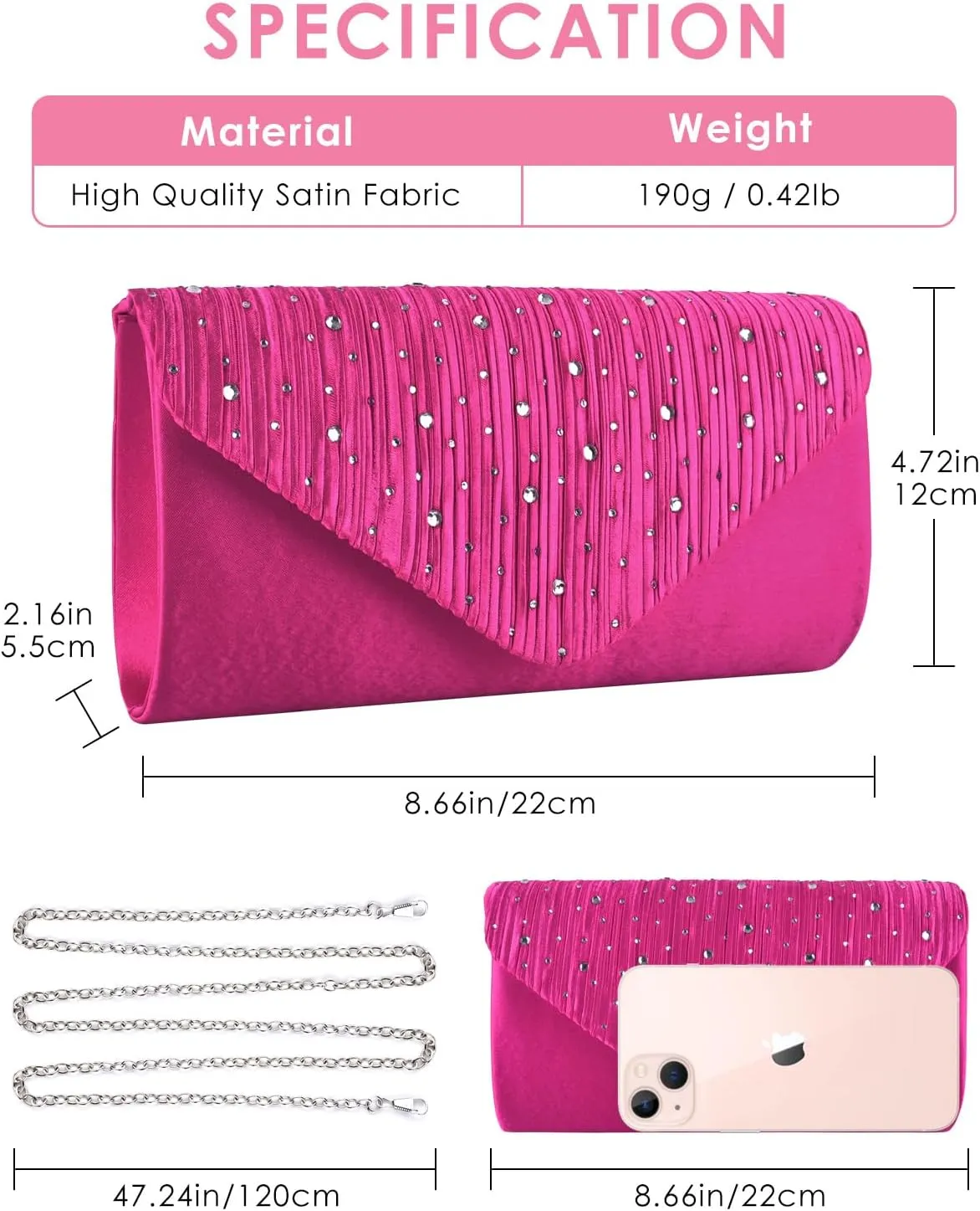 TINDTOP Evening Clutch Purses for Women Handbags for Formal Wedding Party Cocktail Prom Crossbody Shoulder Envelope Bag