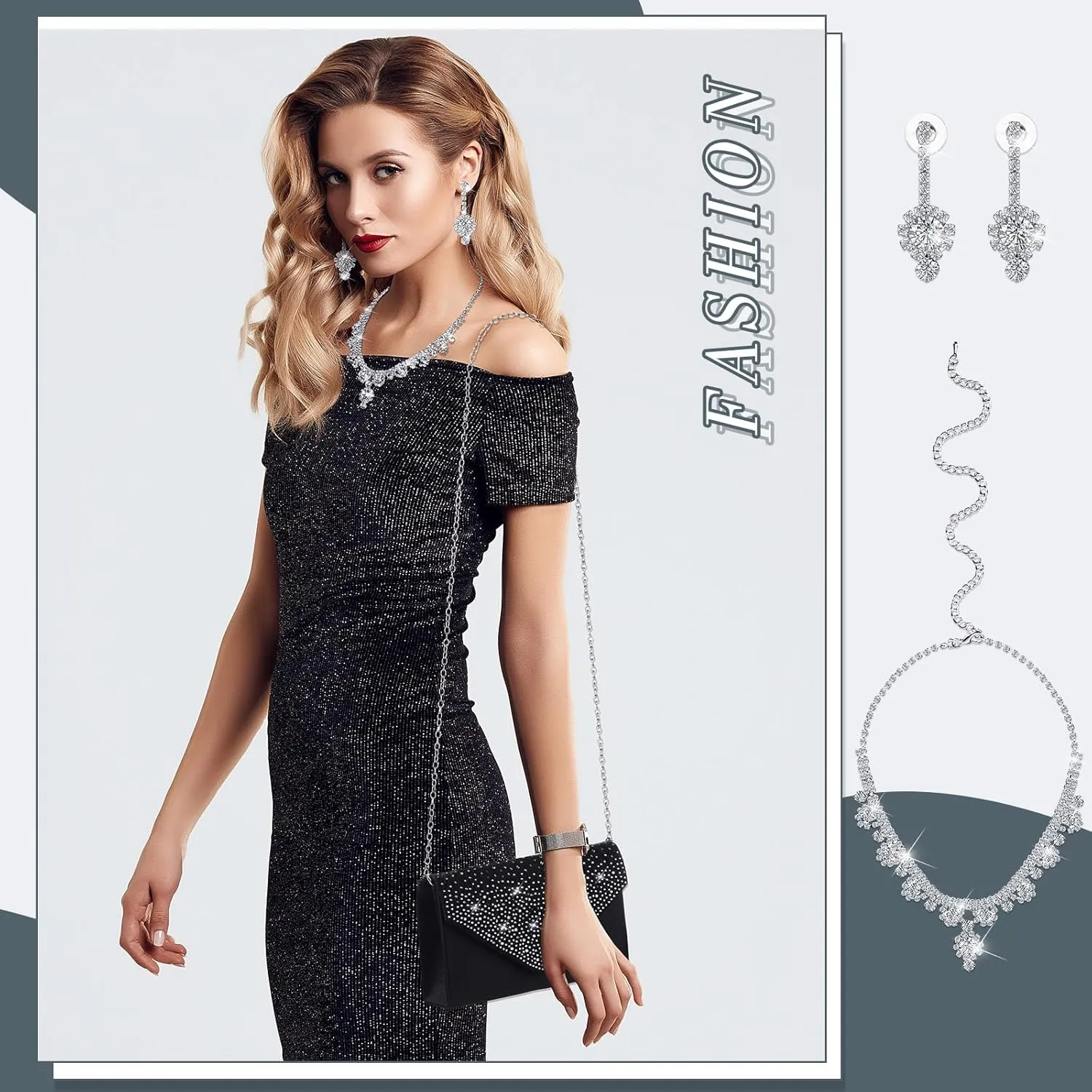 Tondiamo 3 Pcs Rhinestone Clutch Purse Jewelry Sets Wedding Women's Evening Formal Dressy Clutch Bag for Wedding Party