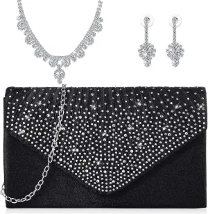 Tondiamo 3 Pcs Rhinestone Clutch Purse Jewelry Sets Wedding Women's Evening Formal Dressy Clutch Bag for Wedding Party