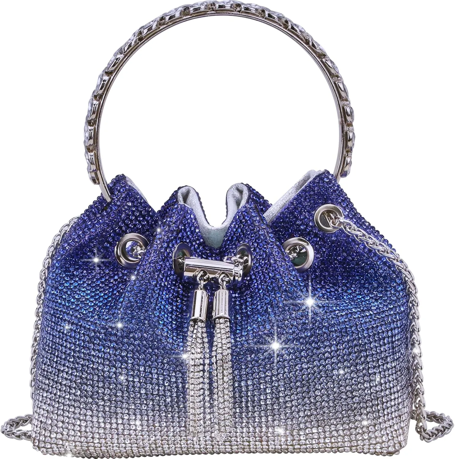 TOPALL Upgrade Rhinestone Evening Bag Bling Purse Sparkly Diamond Silver Clutch Purses for Women Party Club Wedding Prom