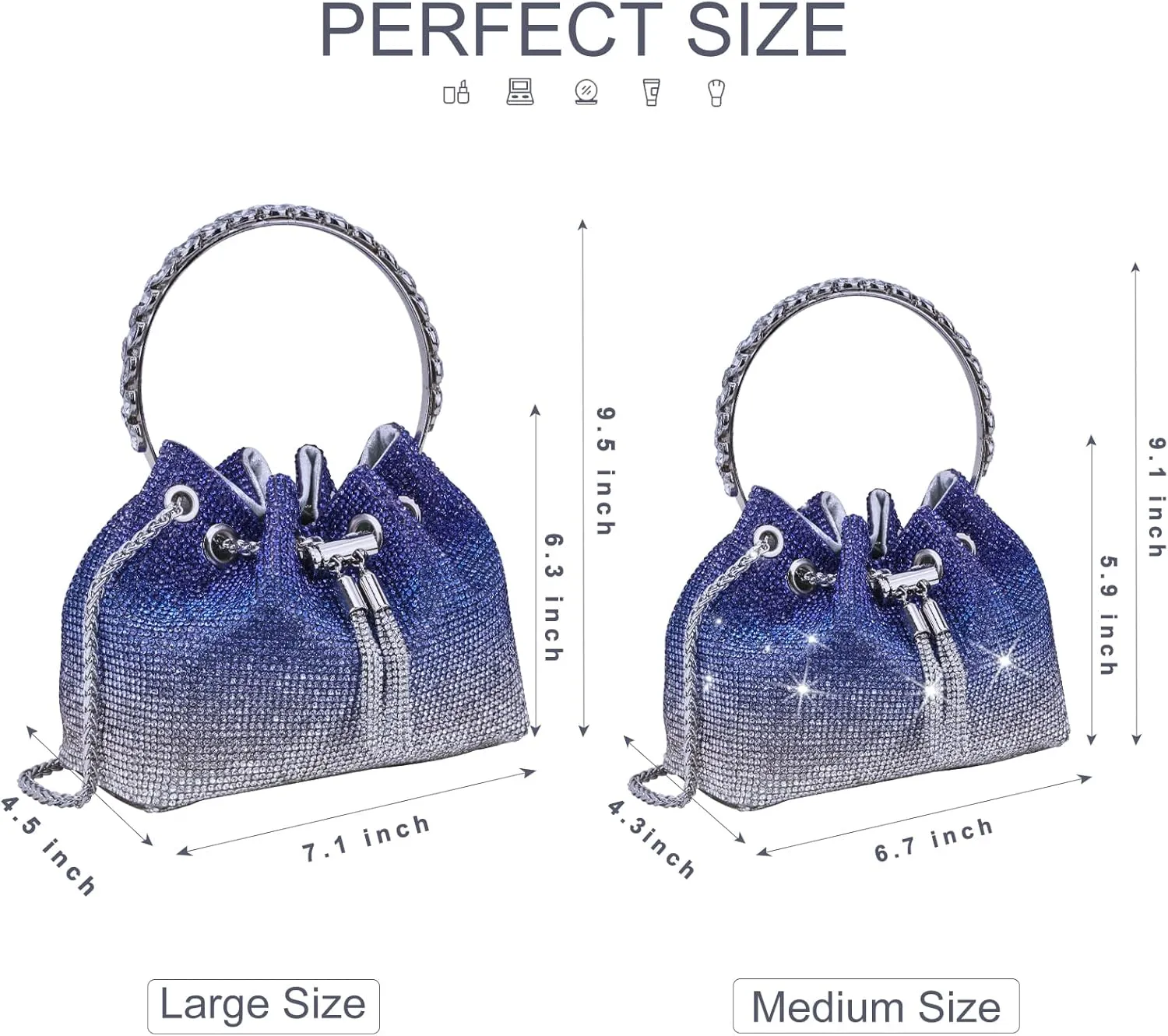 TOPALL Upgrade Rhinestone Evening Bag Bling Purse Sparkly Diamond Silver Clutch Purses for Women Party Club Wedding Prom