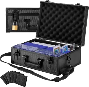 Toploader Storage Box - 3" x 4" 35pt Rigid Card Case with Padlock, Top Loaders Card Holder, Carrying Card Hard Case with 6 Foam Stopper for Sports Card Collection (Holds 600  Toploaders)