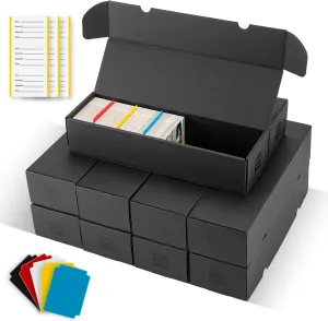 Trading Card Storage Box 10 Pack, 10 Color Dividers 15 Label Stickers 30 Dividers, Card Box for Baseball Football Basketball Sports Cards,Card Holder for Mtg (10 Pack-Black-Horizontal, 13.0"L)