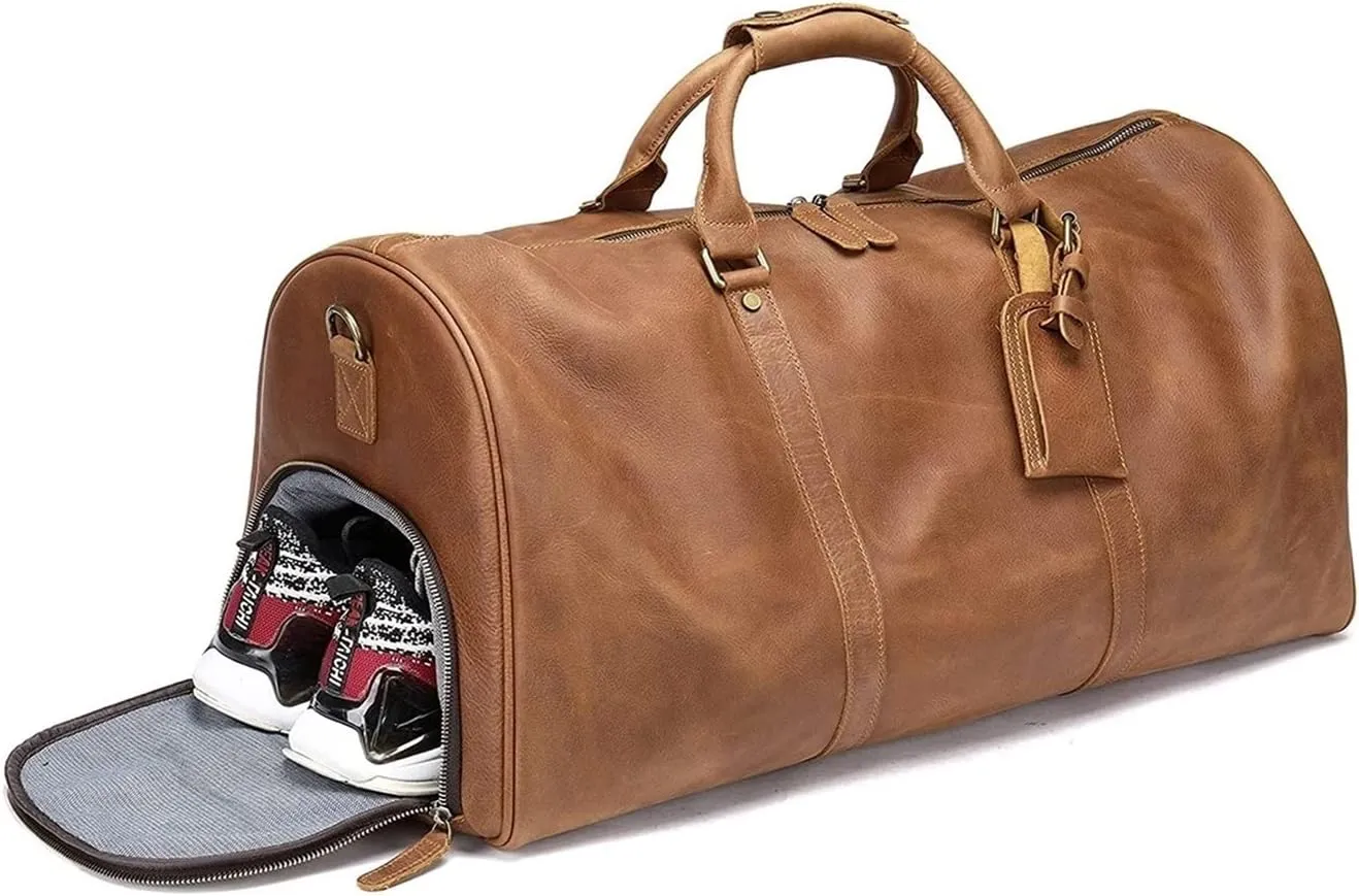 Travel Duffle with Shoes Pouch, Leather Weekender Overnight Bag Luggage Shoulder Crossbody Handbag Gym Sports Bag Sports Overnight Gym Luggage Weekend To