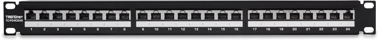 TRENDnet 24-Port Cat6A Shielded Patch Panel, 1U 19" Metal Housing, 10G Ready, Cat5e,Cat6,Cat6A Compatible, Cable Management, Color-Coded Labeling for T568A and T568B Wiring, Black, TC-P24C6AS