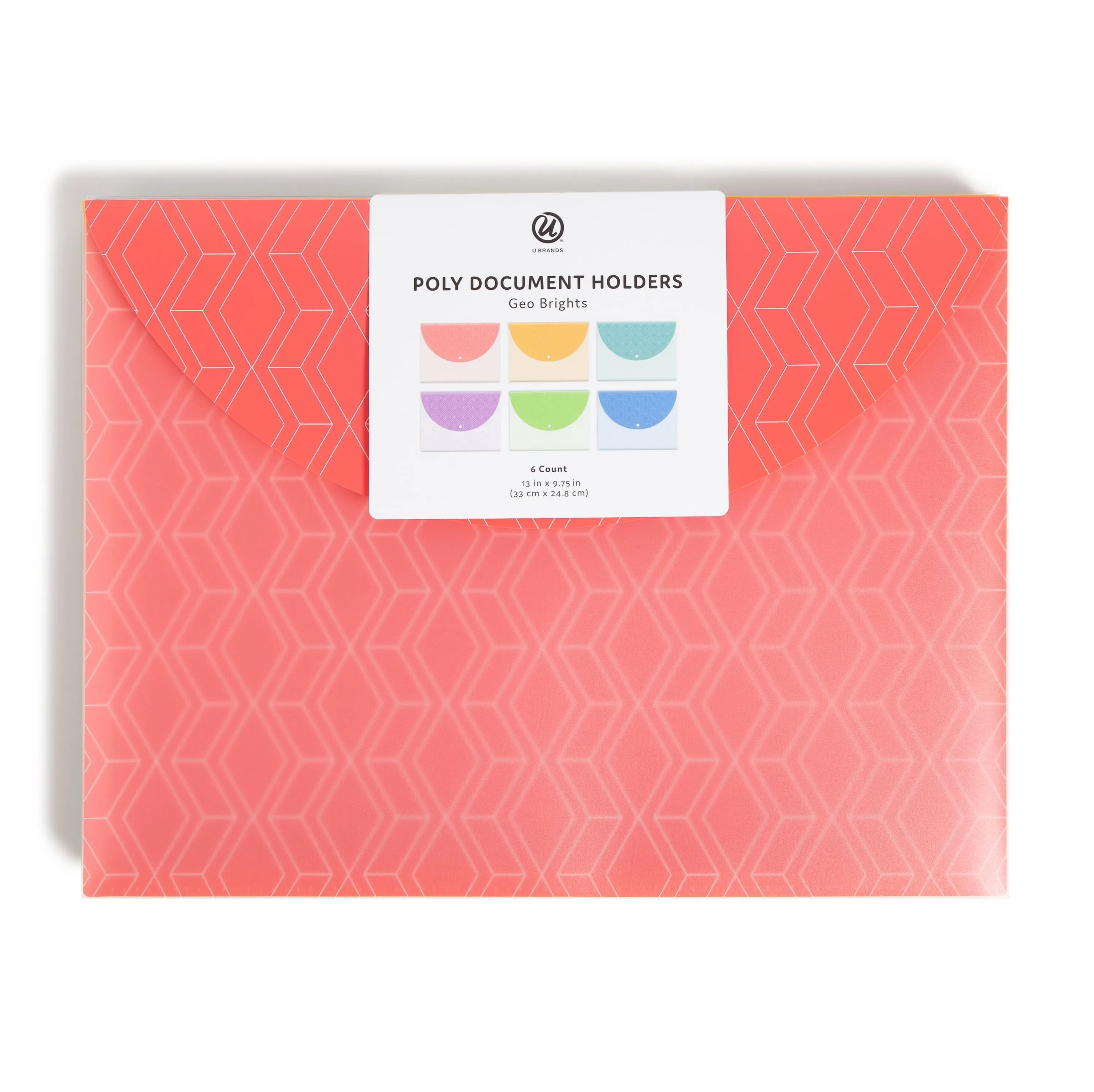 U Brands Single Pocket Poly Document Holders, 6 Count, Snap Closure, M