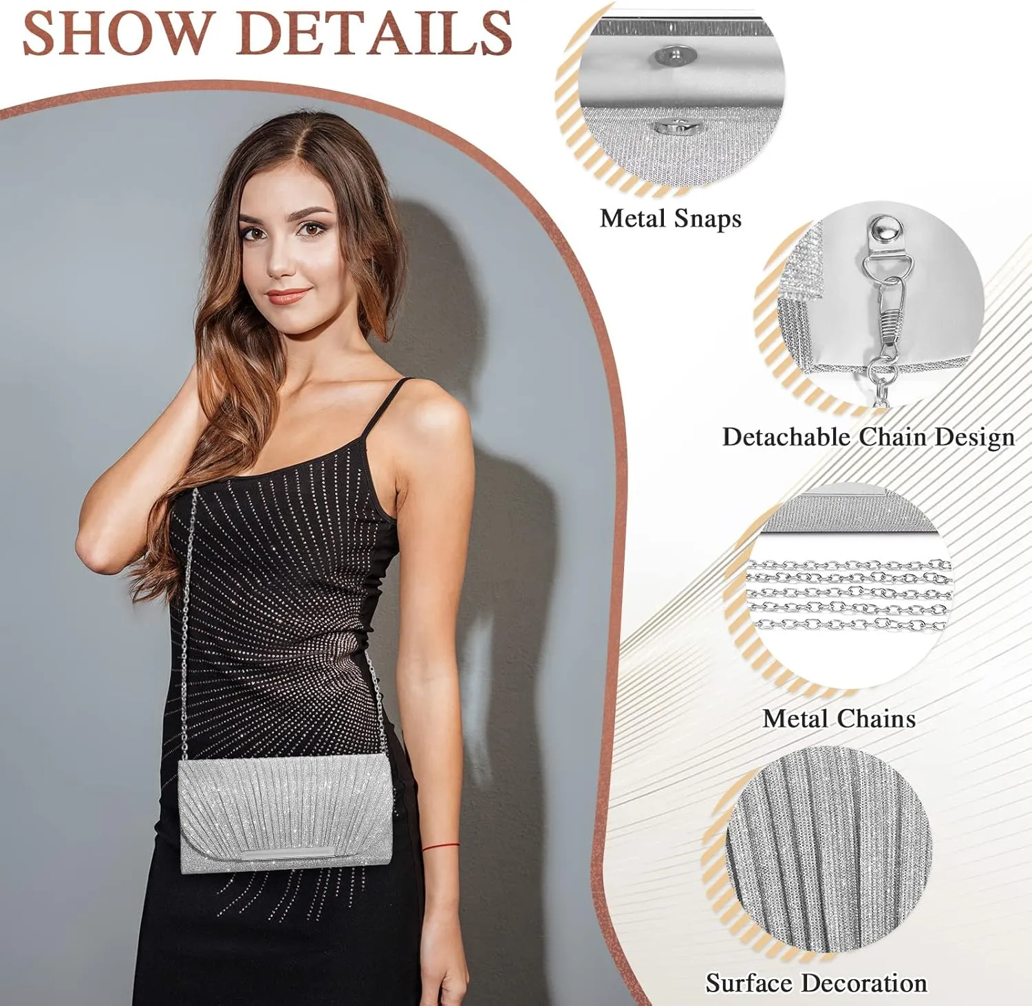 UBAYMAX Evening Bag Clutch Purses for Women Lady Girl Handbags Crossbody Bag Wedding Bag for Prom Party Wedding Engagement