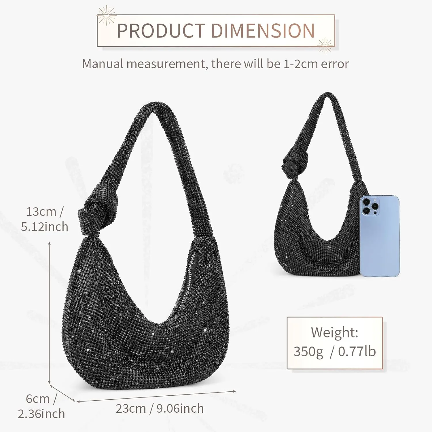 UBORSE Knotted Rhinestone Purse for Women Formal Evening Bag Wedding Clutch Purse Sparkly Prom Cocktail Party Handbag