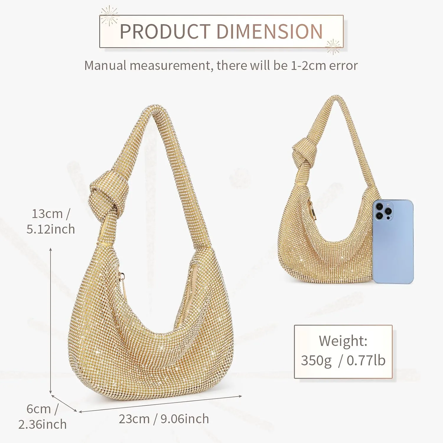 UBORSE Knotted Rhinestone Purse for Women Formal Evening Bag Wedding Clutch Purse Sparkly Prom Cocktail Party Handbag
