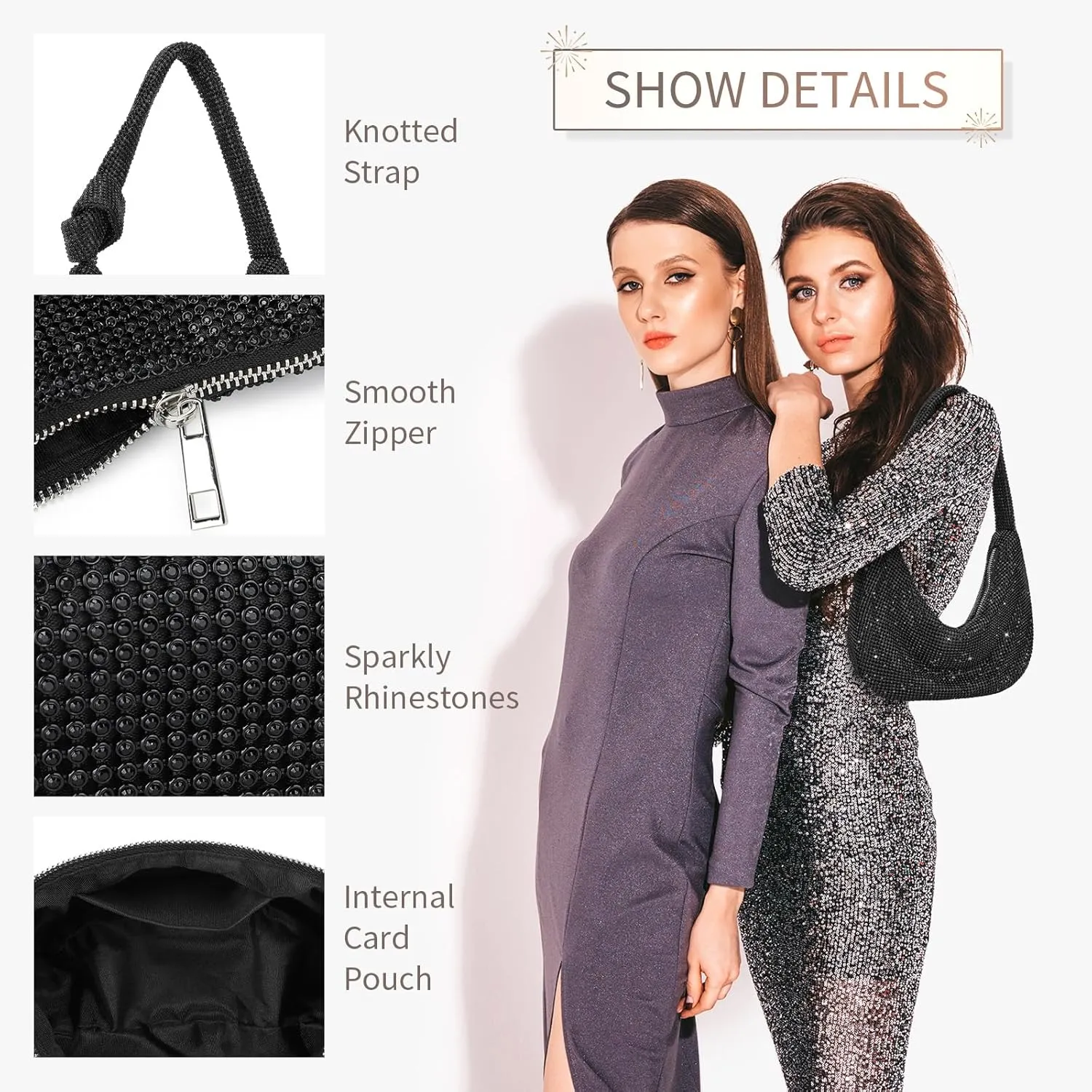 UBORSE Knotted Rhinestone Purse for Women Formal Evening Bag Wedding Clutch Purse Sparkly Prom Cocktail Party Handbag