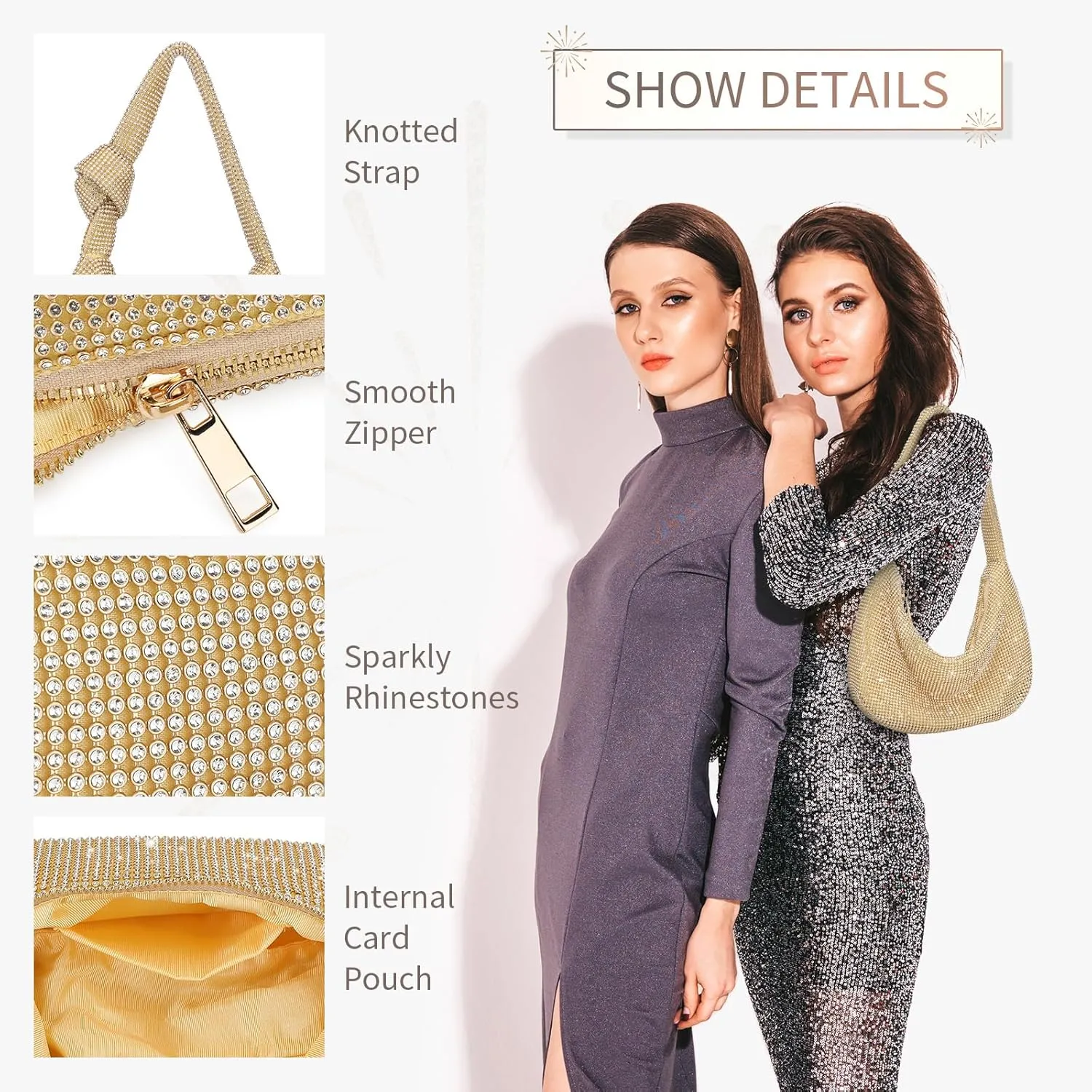 UBORSE Knotted Rhinestone Purse for Women Formal Evening Bag Wedding Clutch Purse Sparkly Prom Cocktail Party Handbag