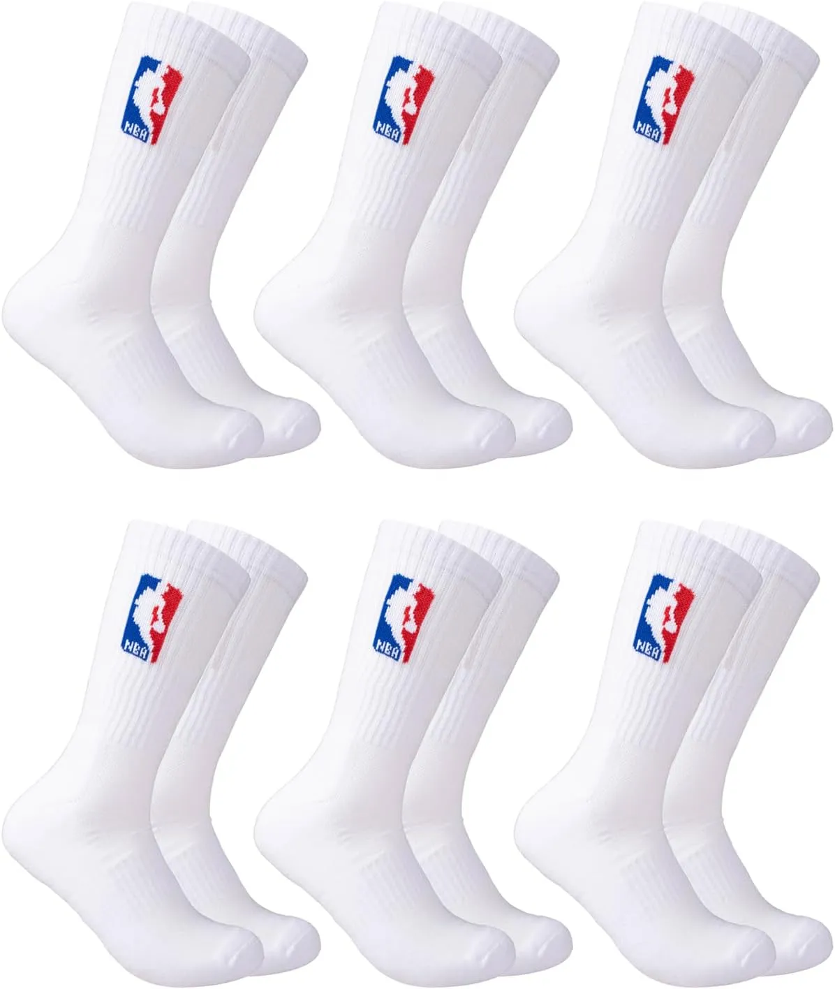 Ultra Game Men's NBA Official Athletic Cushioned Secure Fit Crew Socks-6 Pack