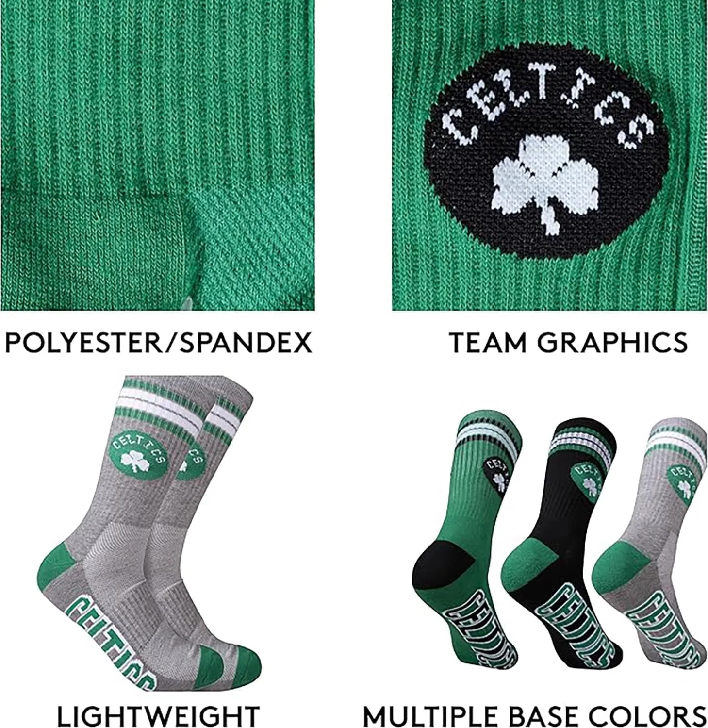 Ultra Game Men's NBA Official Athletic Cushioned Secure Fit Team Crew Socks-3 Pack