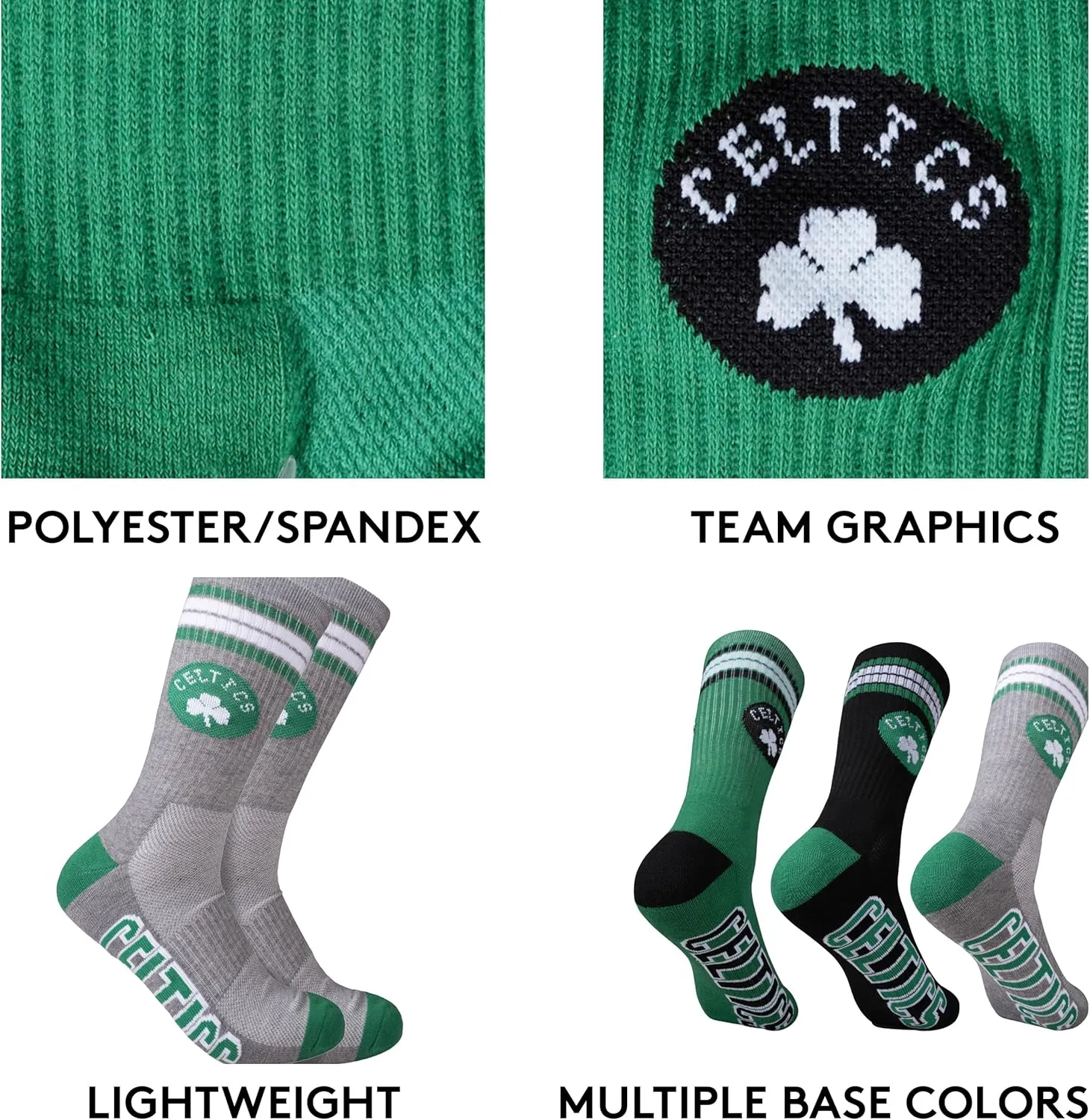 Ultra Game Men's NBA Official Athletic Cushioned Secure Fit Team Crew Socks-3 Pack