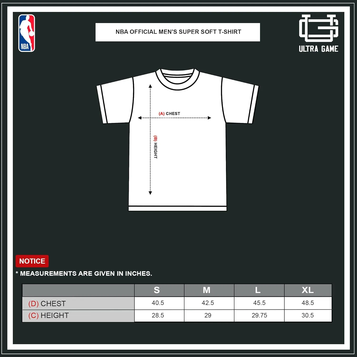Ultra Game Men's NBA Official Embroidered Letters Super Soft T-Shirt