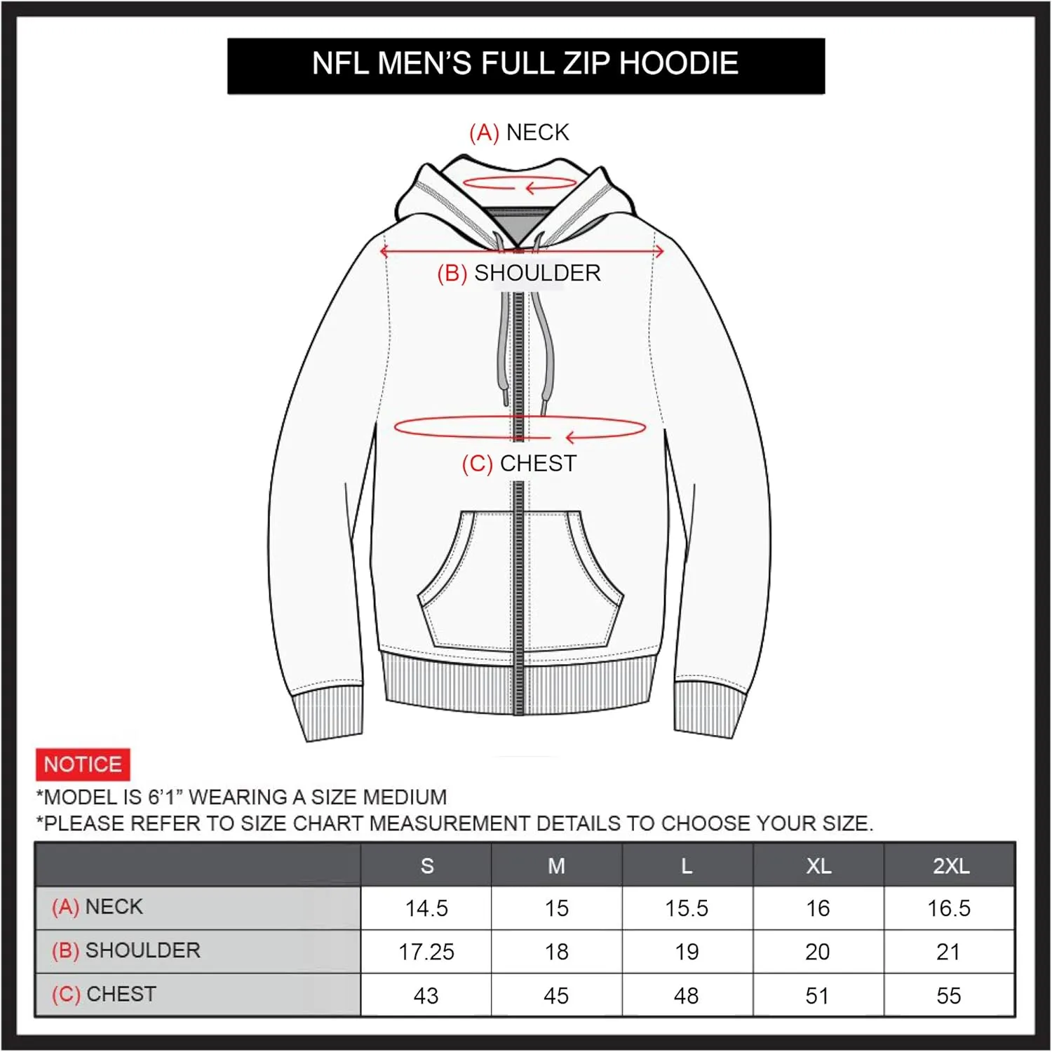 Ultra Game NFL Men's Super Soft Supreme Full Zip Varsity Hoodie Sweatshirt Jacket