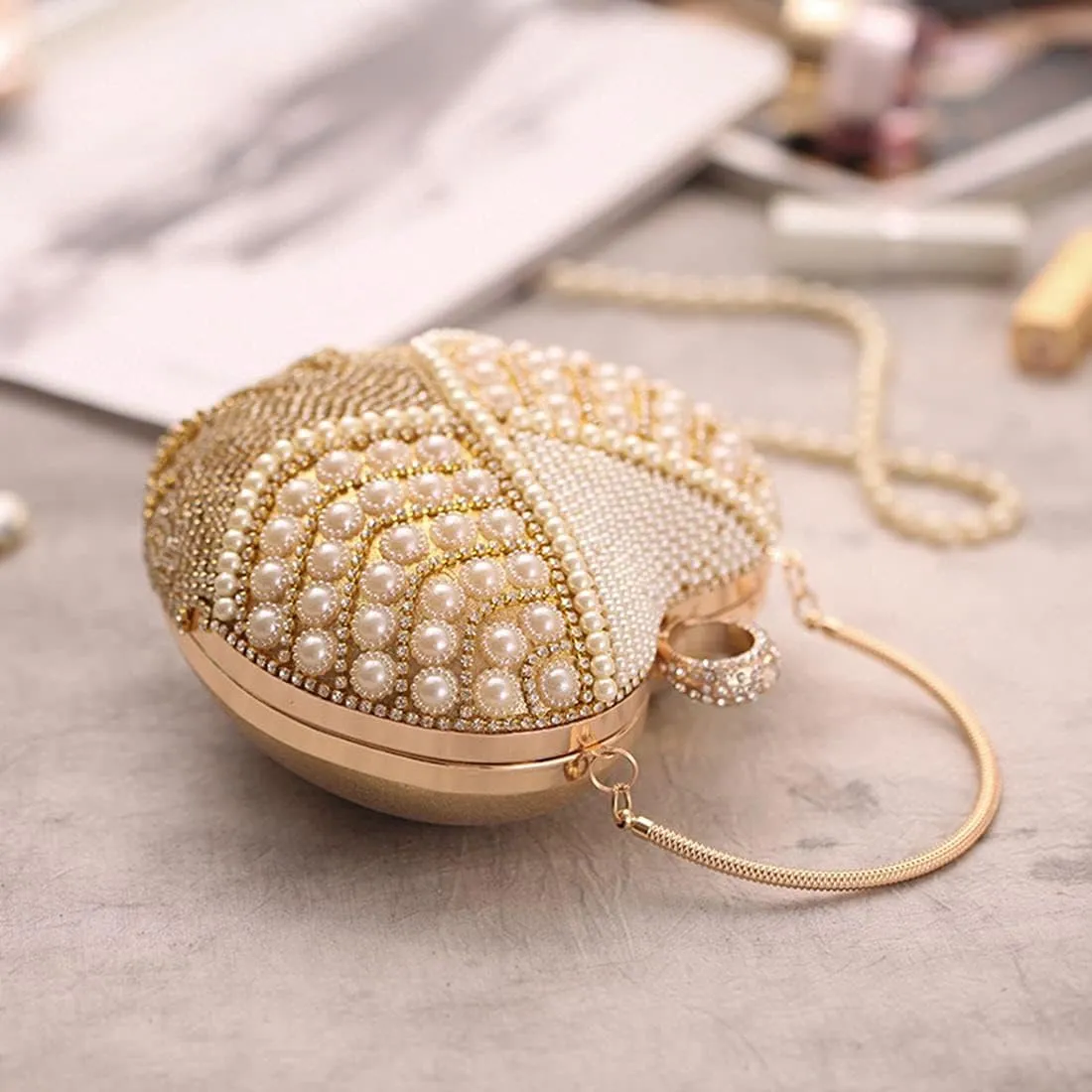 UMREN Women Luxury Heart Shape Tassel Evening Clutch Bag Rhinestones Wedding Party Purse Handbag