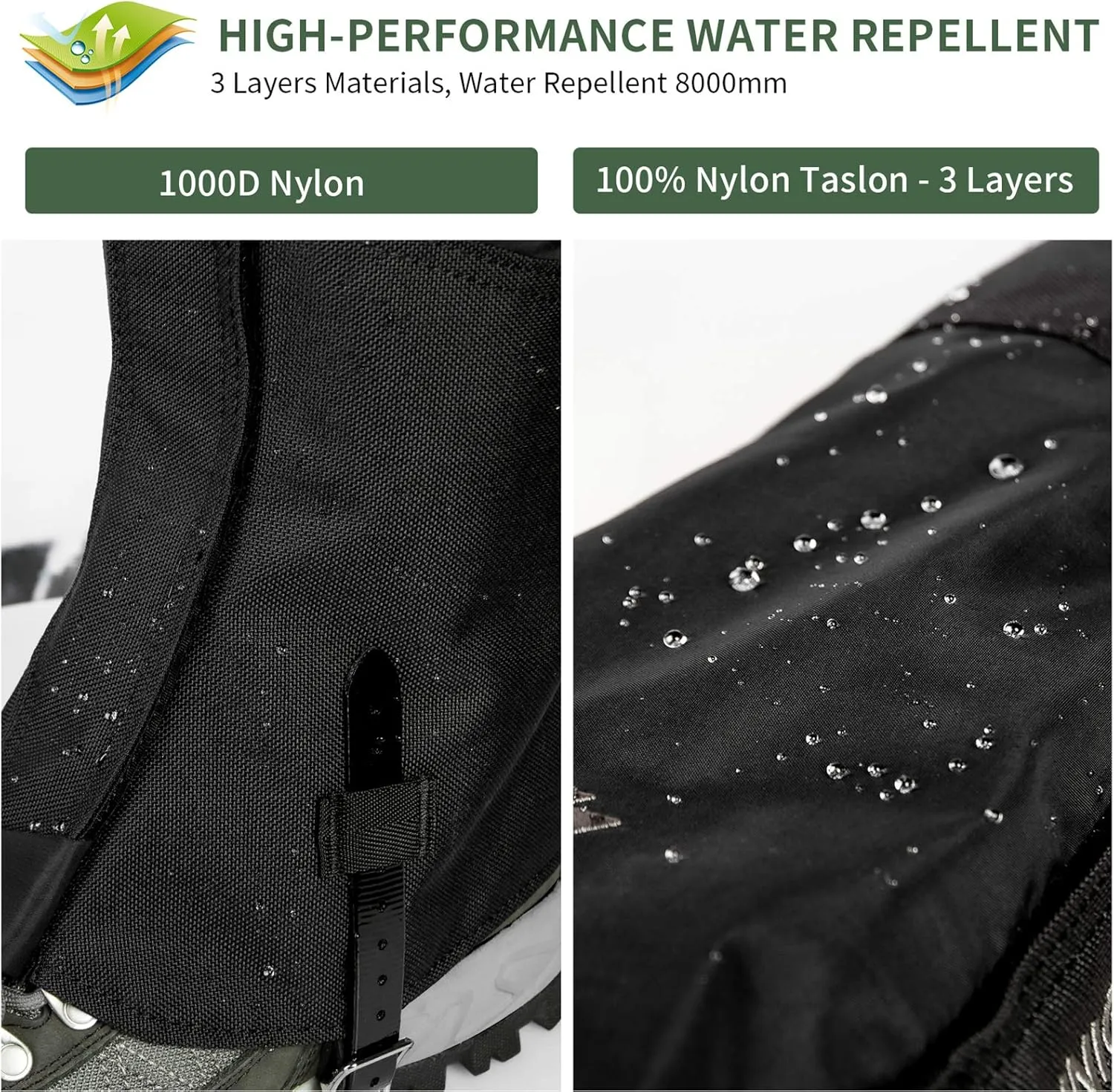 Unigear Leg Gaiters, 1000D Fabric Waterproof Boot Gaiters for Hiking Walking Climbing Hunting Skiing
