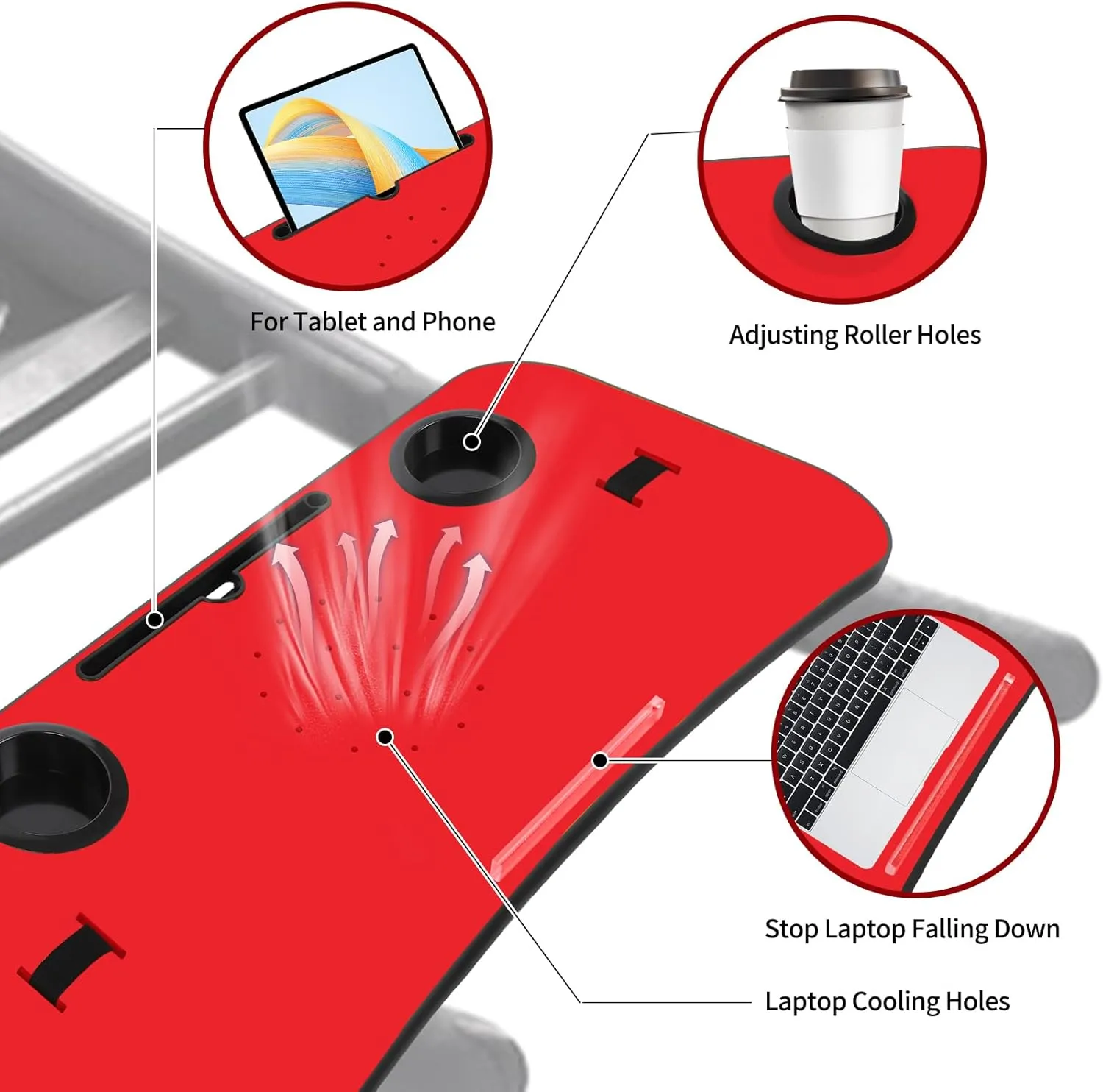Universal Treadmill Desk Attachment Laptop Holder Ergonomic Platform Tray with Cup Tablet Holder Cooling Holes Provide Good Ventilation, Laptop Stand for Treadmill (Red)