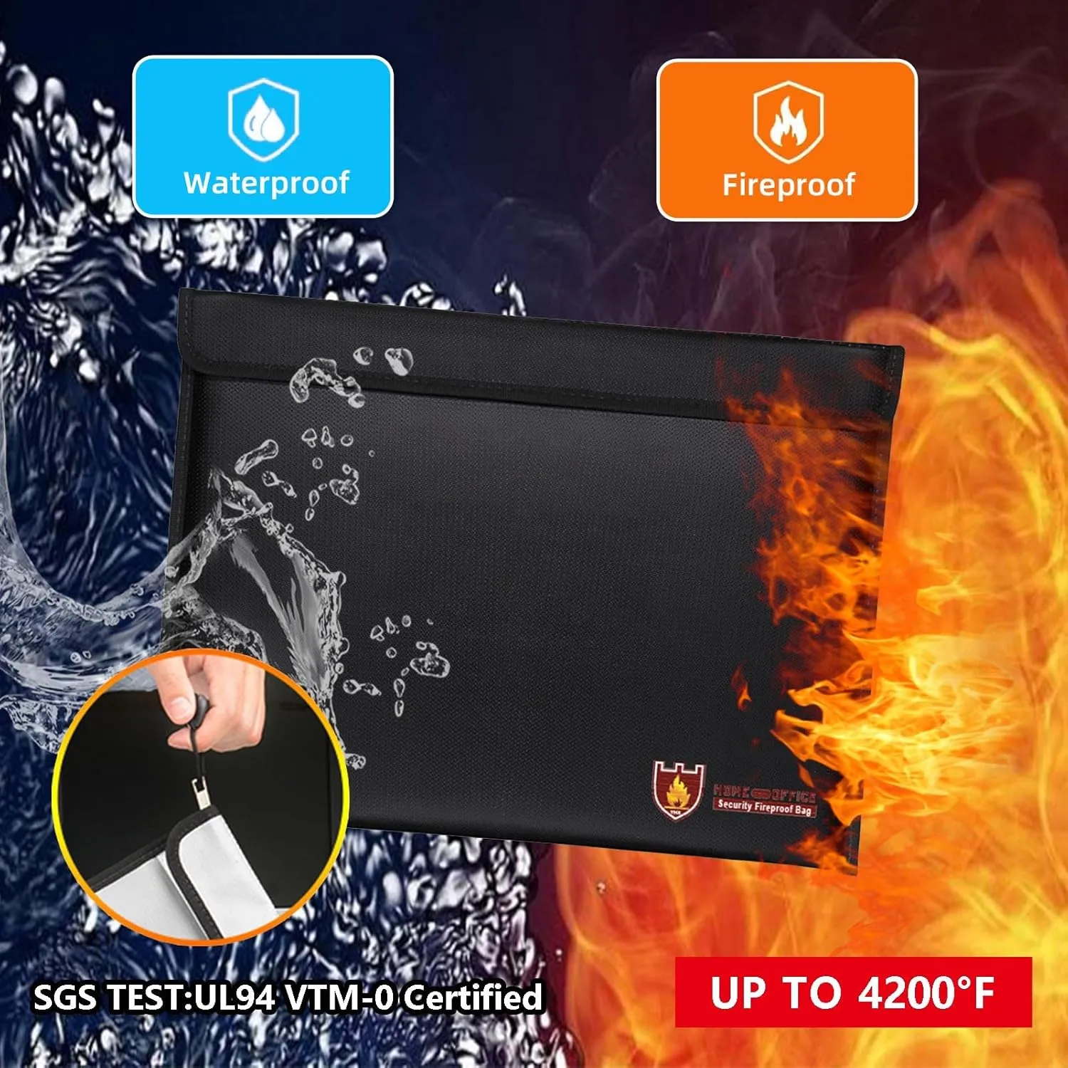 Upgraded 5200°F Fireproof Document Bag, 8 Layers of Heat Insulated Materials, Fireproof Money Bag for Cash/Documents, Water Resistant Fire proof for/Passports/Electronics