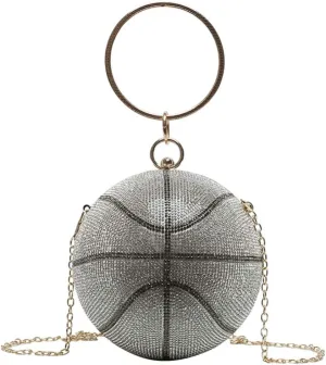 VALICLUD Evening Bag for Women Round Basketball Shaped Purse Crossbody Dazzling Clutch Ring Handle