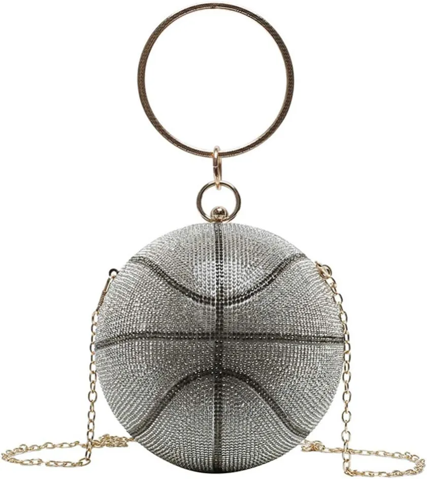 VALICLUD Evening Bag for Women Round Basketball Shaped Purse Crossbody Dazzling Clutch Ring Handle