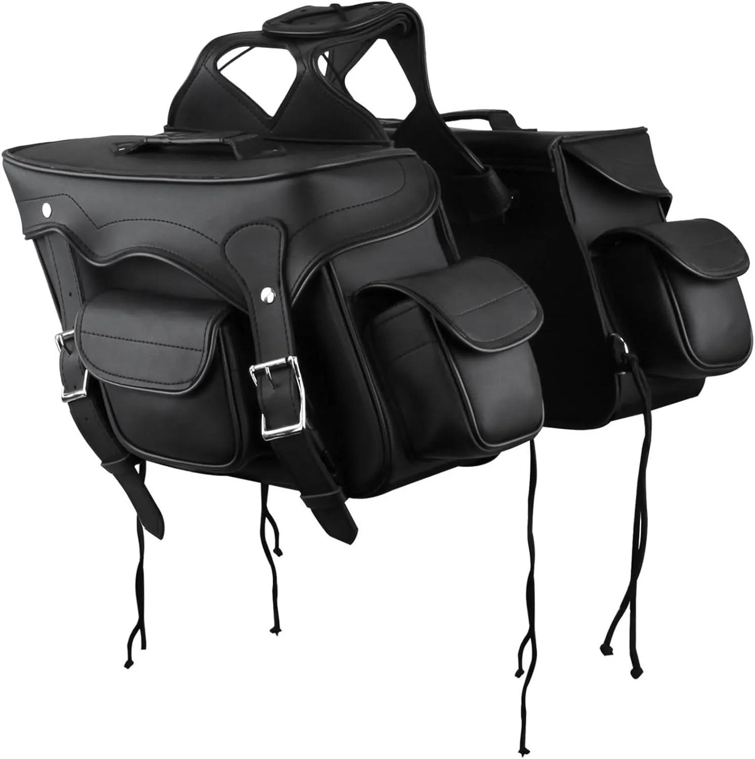 Vance Leather Road Warrior Plain Motorcycle Saddlebags 30L Durable PVC Water-Resistant, Compatible with Sportster Dyna Softail Touring Models Vstar Shadow Wide Glide (Road Warrior, Plain)