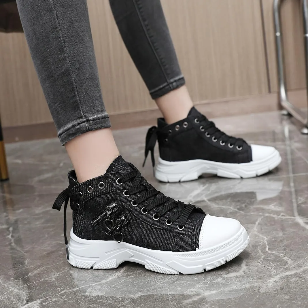 VAXAV Women's Lightweight High Top Platform Canvas Sneakers Breathable Walking Shoes