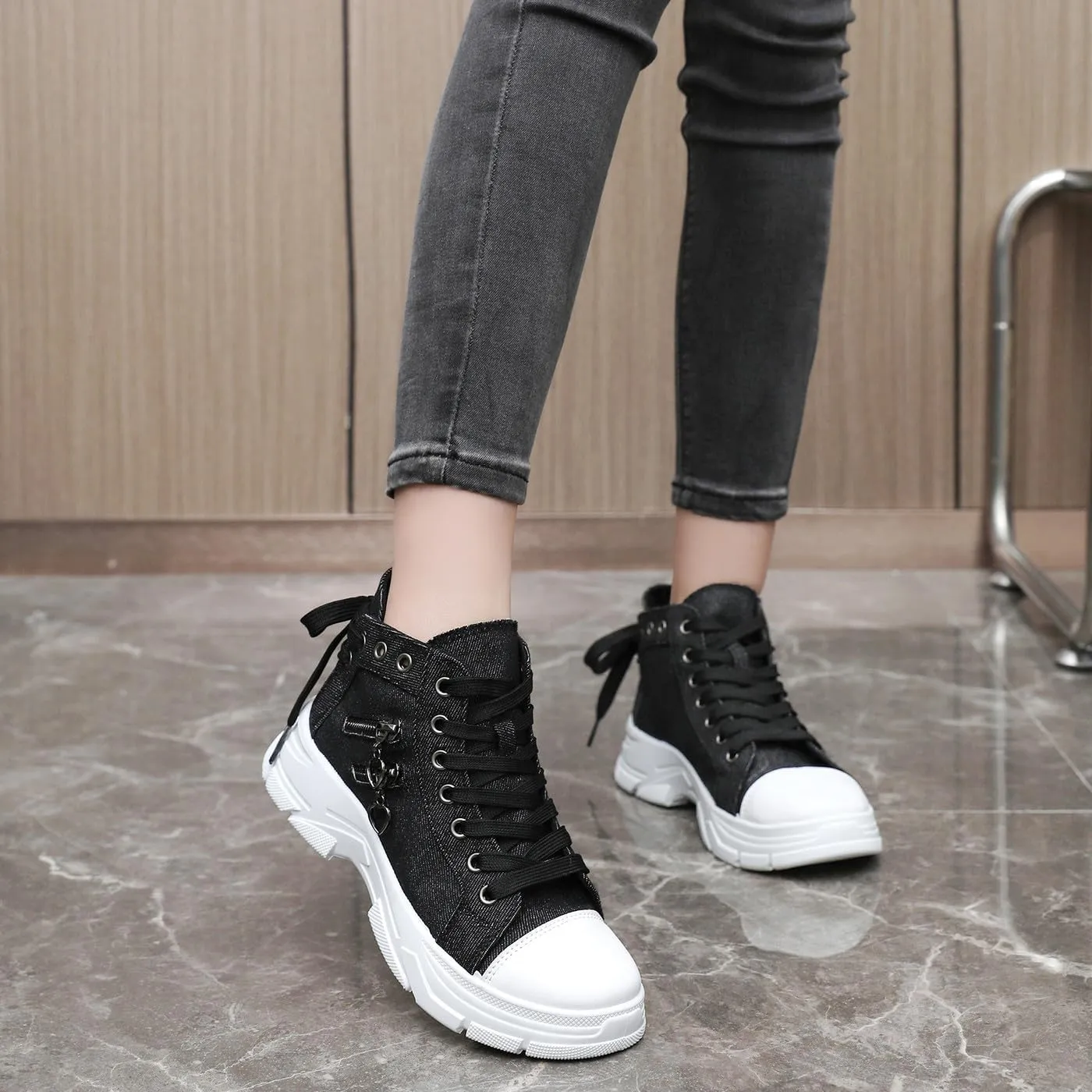 VAXAV Women's Lightweight High Top Platform Canvas Sneakers Breathable Walking Shoes
