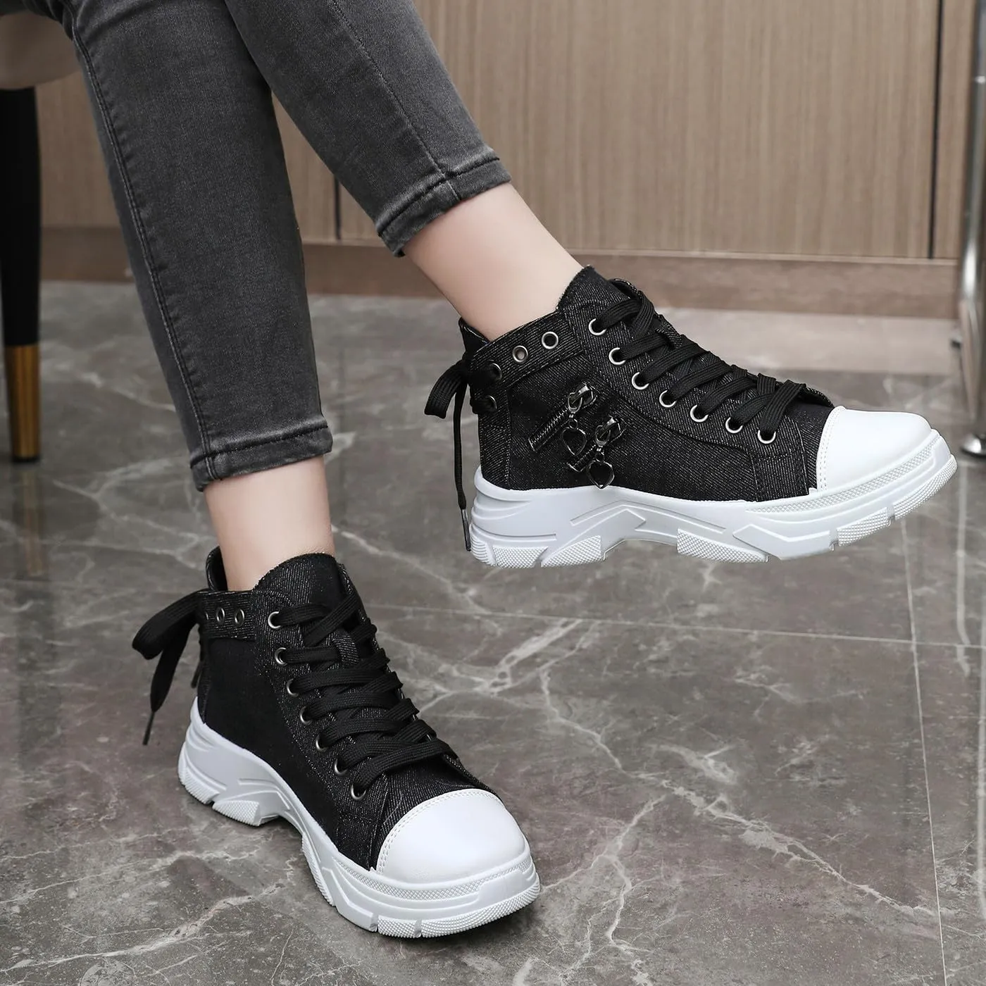 VAXAV Women's Lightweight High Top Platform Canvas Sneakers Breathable Walking Shoes