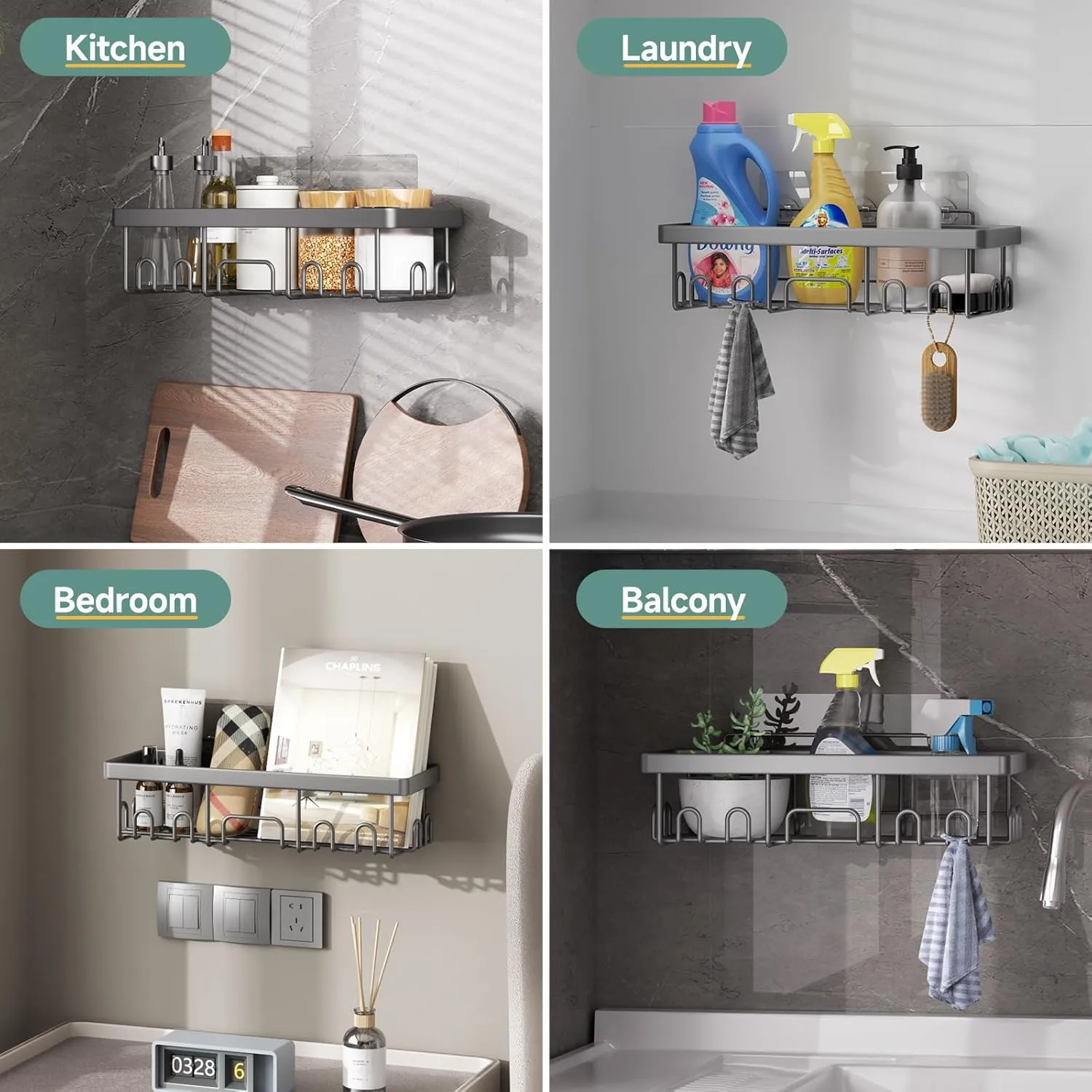 Veken 6-Pack Rustproof & Waterproof Shower Caddy, Adhesive Shelves Rack with Soap Holder, Large Capacity Bathroom, College Dorm & Apartment Organizers, No-Drill Wall Mount Living Room & Bedroom Decor