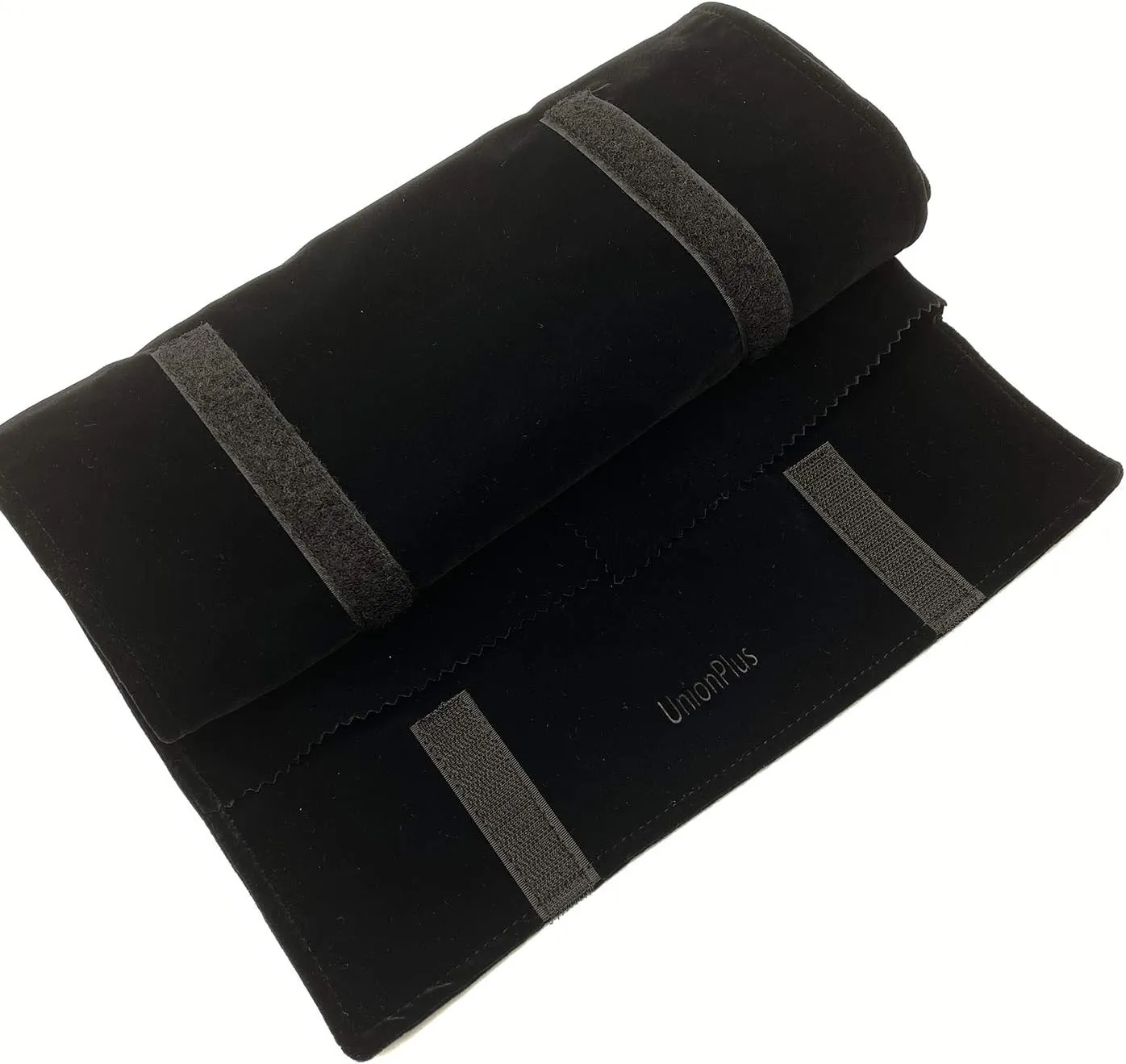 Velvet Travel Jewelry Roll Bag Organizer for Necklace, Elastic Band and Anti-winding, Large, Black