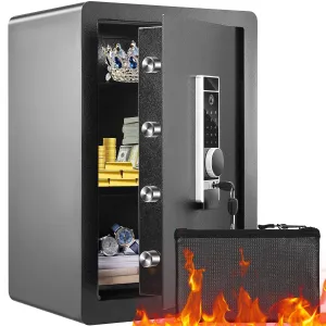 VEVOR Safe Box with Digital Keypad and 2 Keys, 2.2 Cubic Feet Home Safe, Steel Security Safe, Cabinet Safe with Fire-proof Bag, Protect Cash, Gold, Jewelry, for Home, Hotel,15.8"Wx13"Dx23.6"H
