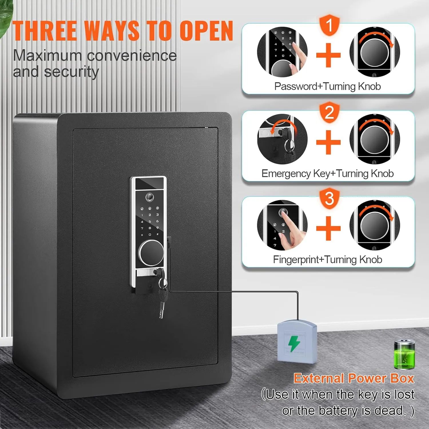 VEVOR Safe Box with Digital Keypad and 2 Keys, 2.2 Cubic Feet Home Safe, Steel Security Safe, Cabinet Safe with Fire-proof Bag, Protect Cash, Gold, Jewelry, for Home, Hotel,15.8"Wx13"Dx23.6"H