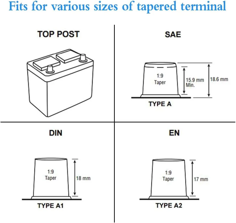 Vgate 8-Way Lead Acid Battery Terminal Connector, AGM Post Terminal Ends, 8AWG up to 4/0(XL) AWG Gauge, Positive & Negative for SAE/DIN/EN Tapered Top Post