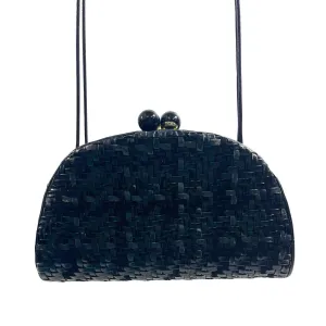 Vintage Judith Leiber Women's Black Satin Leather Straw Clutch Sz S