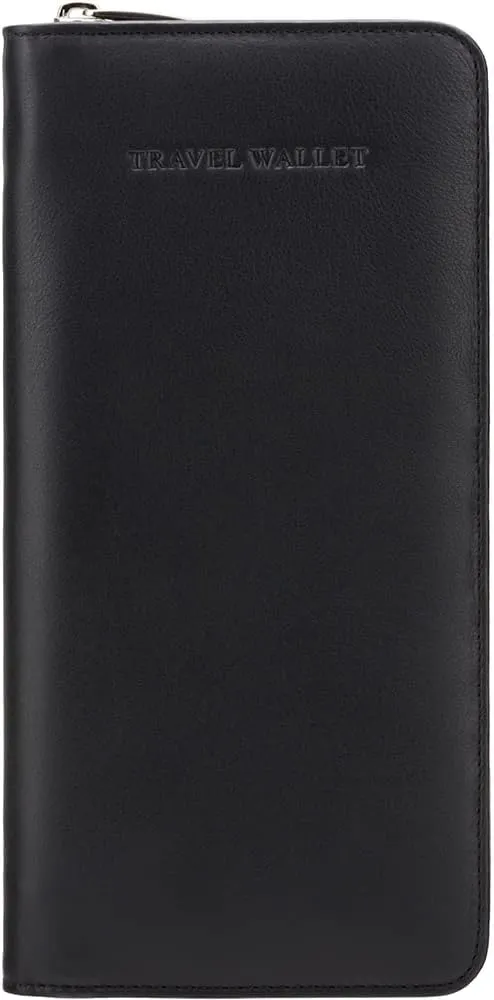 Visconti 1157 Large Leather Travel Wallet Planner for Credit Cards Tickets and Passports (Black)