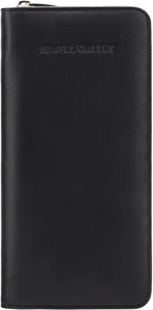 Visconti 1157 Large Leather Travel Wallet Planner for Credit Cards Tickets and Passports (Black)