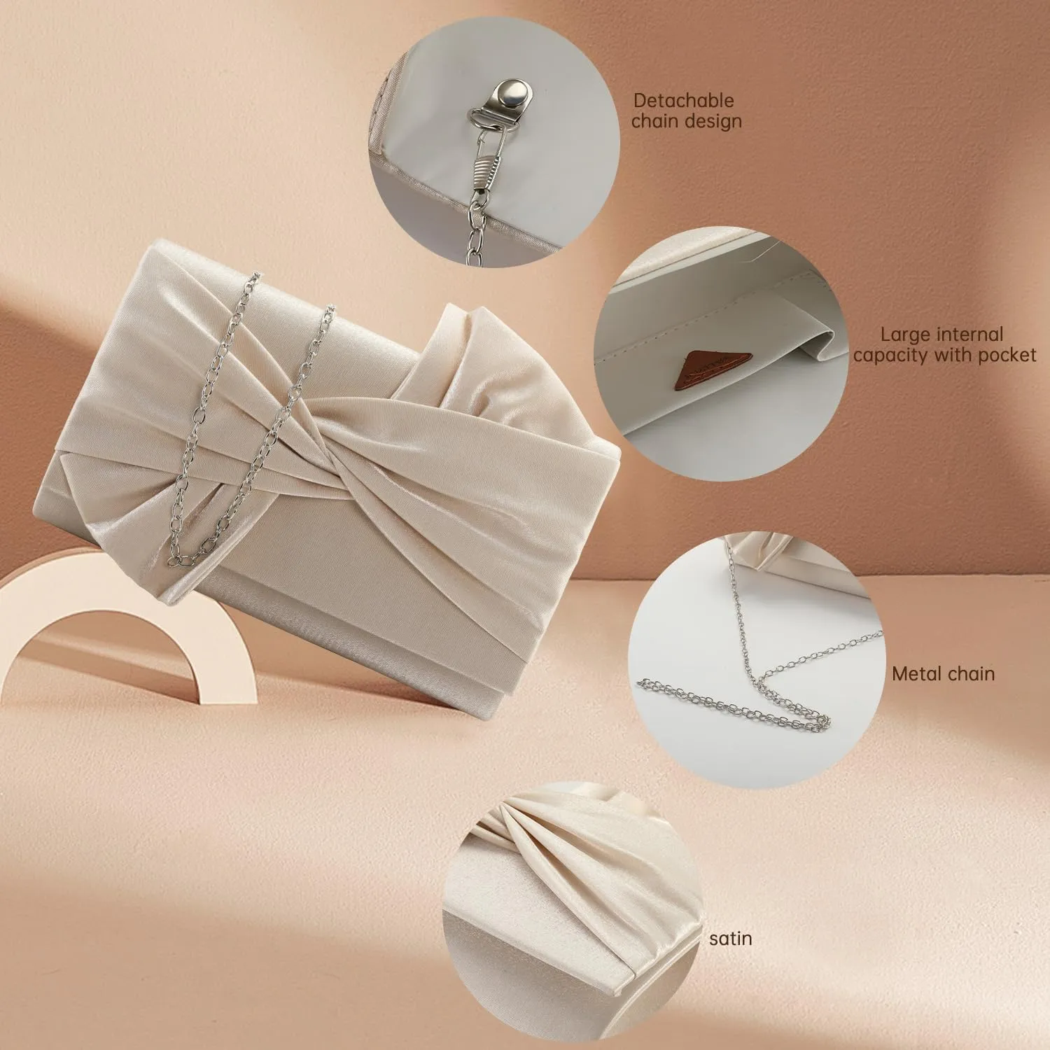 WALLYN'S Satin Clutch purse evening bag for women party wedding handbag