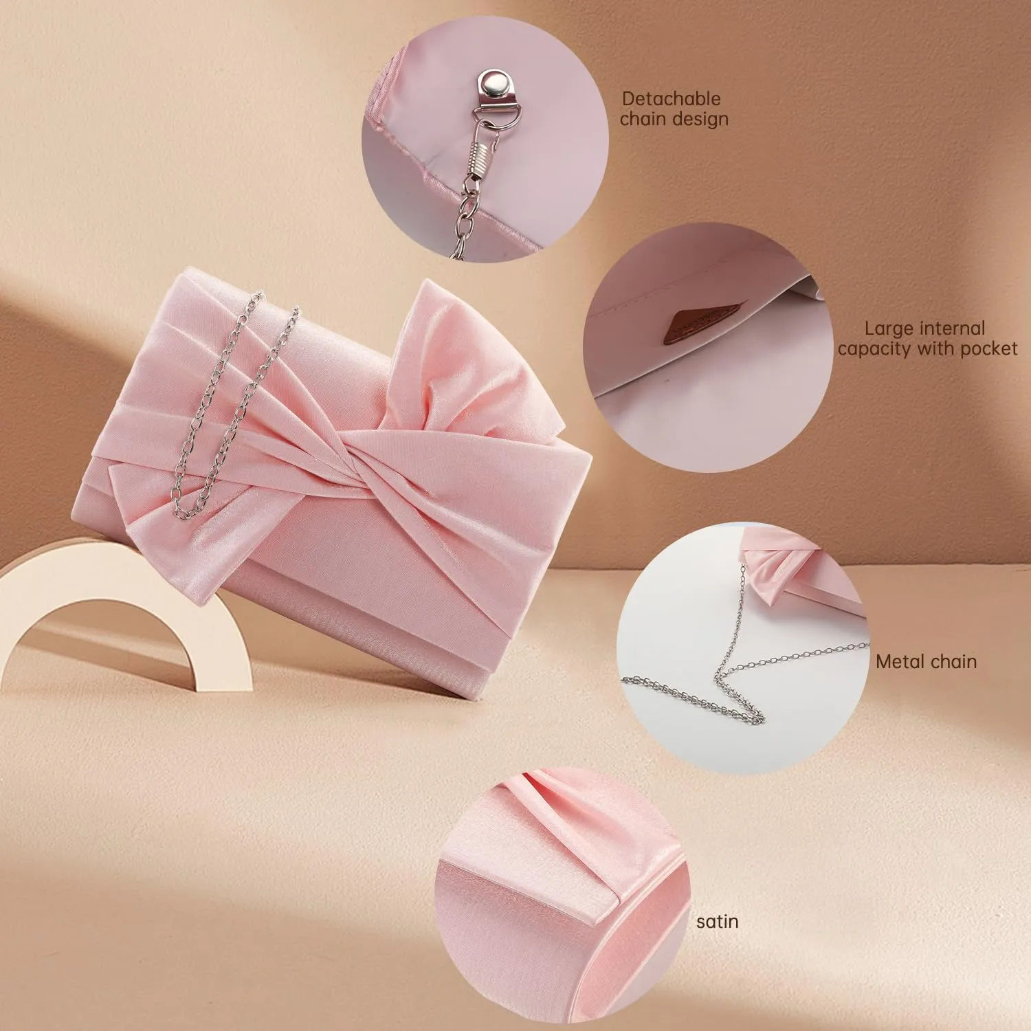 WALLYN'S Satin Clutch purse evening bag for women party wedding handbag