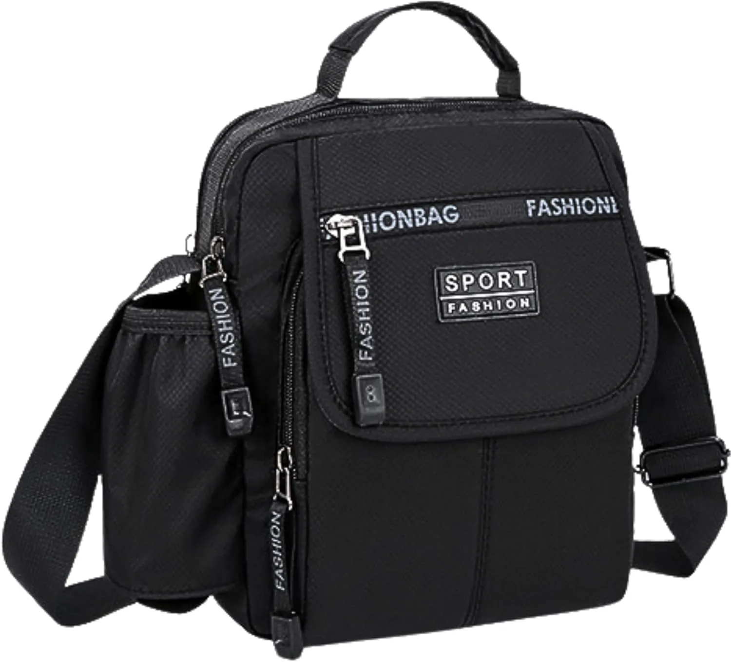 Water Repellent Crossbody Sling Messenger Bags Water Bottle Holder Key Ring Strap, Lightweight Business Shoulder Bags