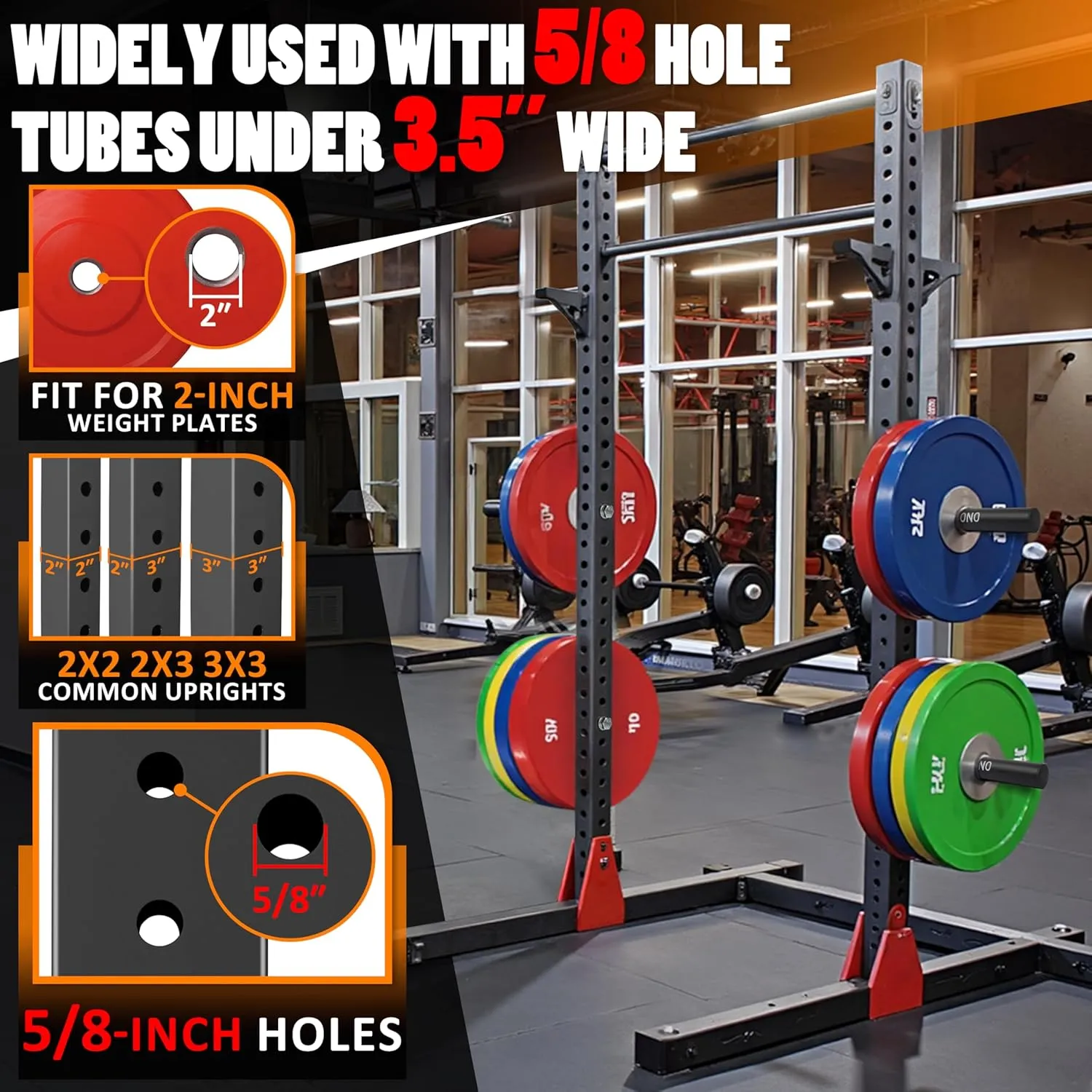 Weight Plate Holder, Power Rack Attachments Squat Rack Weight Plate Holder Storage for 2 inch Olympic Plates, Universal Fit 2x2, 2x3, 3x3 Power Cage, 1"and 5/8" Hole Compatible