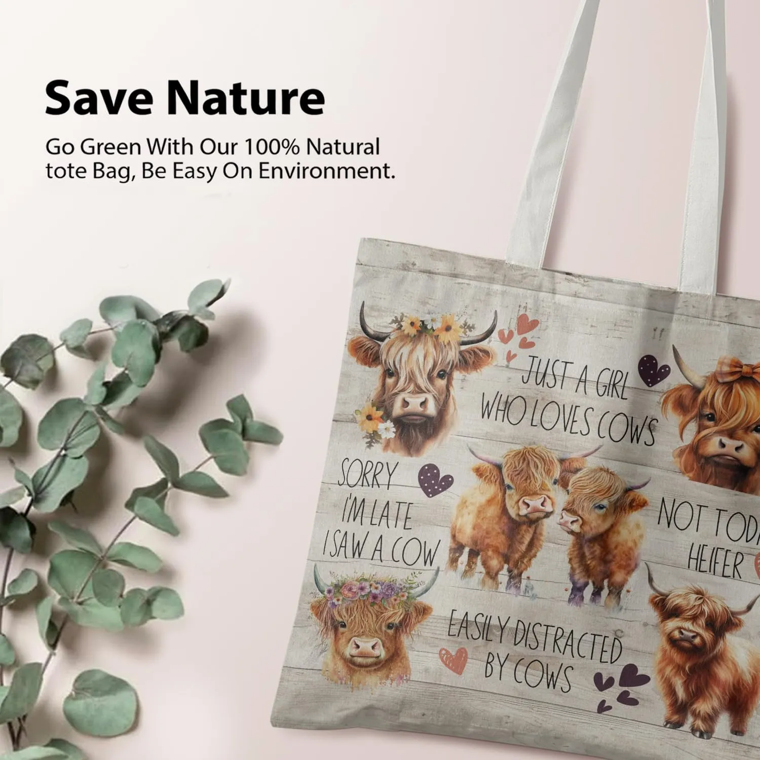 Western Highland Cow Canvas Tote Bag - Highland Cow Lover Gifts,Canvas Shoulder Bag for Women for Girls