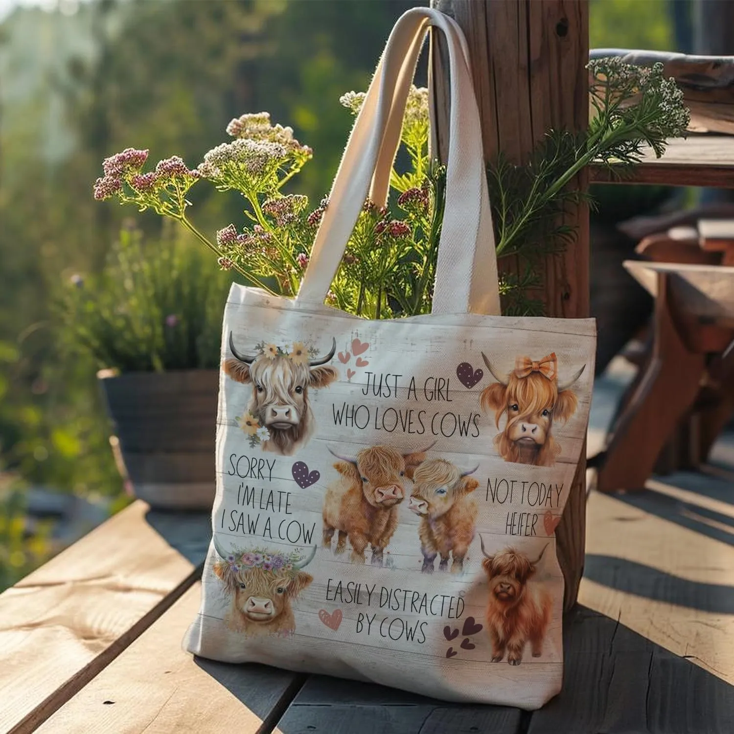 Western Highland Cow Canvas Tote Bag - Highland Cow Lover Gifts,Canvas Shoulder Bag for Women for Girls