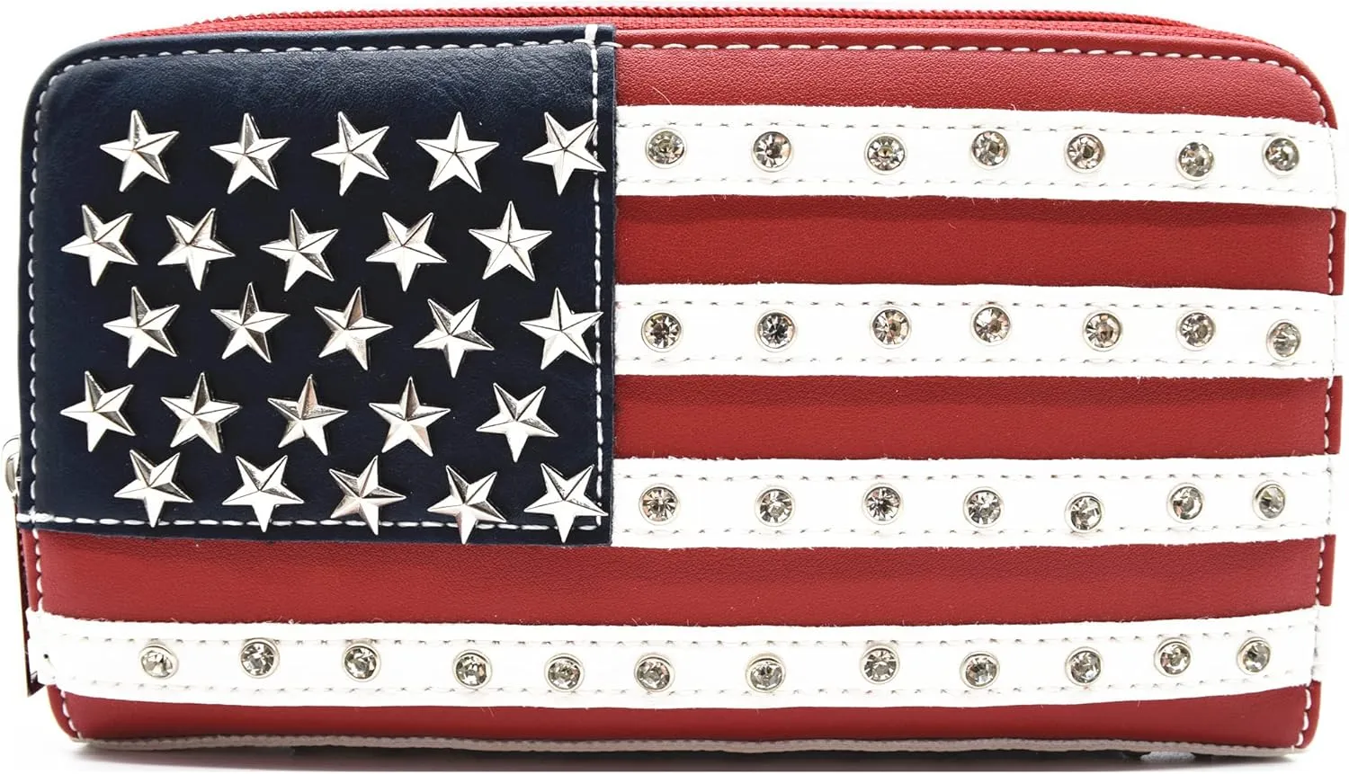 WESTERN ORIGIN American Flag Stars and Stripes Studs Crossbody Handbag USA Patriotic Women Purse Leather Single Shoulder Bag