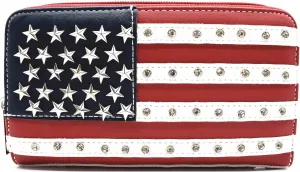 WESTERN ORIGIN American Flag Stars and Stripes Studs Crossbody Handbag USA Patriotic Women Purse Leather Single Shoulder Bag