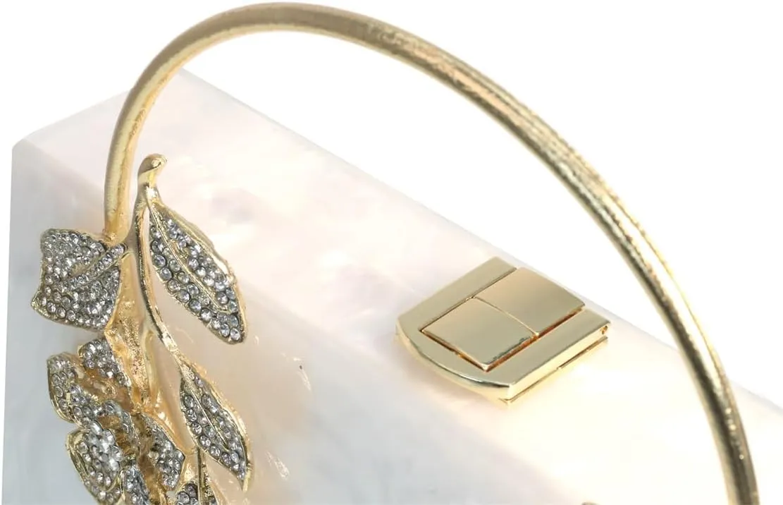 Women Acrylic Evening Clutch Marble Pattern Carved Circle Handle Handbag Square Box Bag for Evening Cocktail Prom